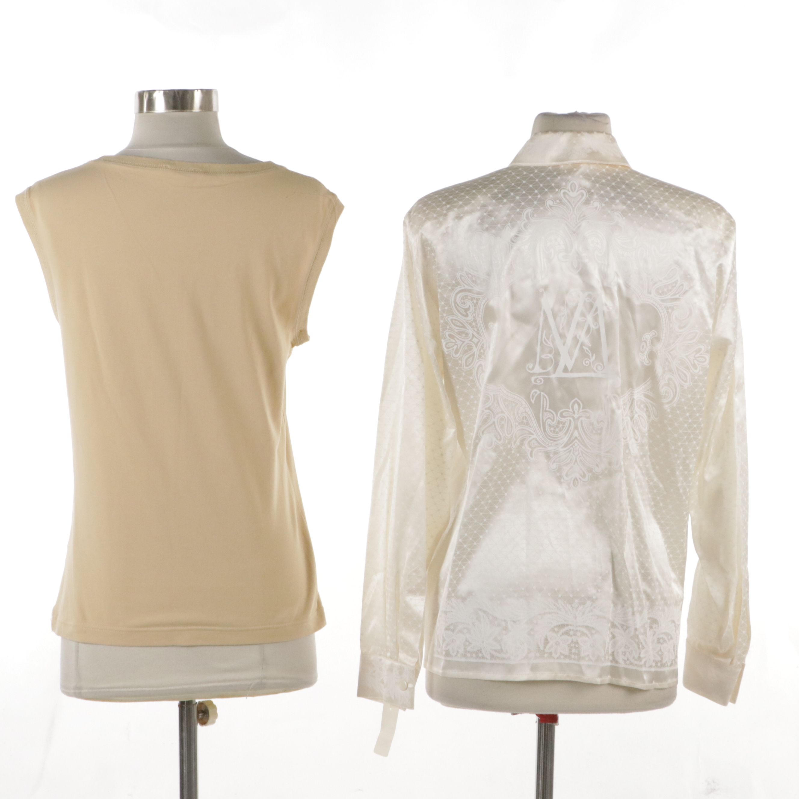 Escada Embellished Cotton Tank Top and Lace Printed Silk Blouse, With Tag