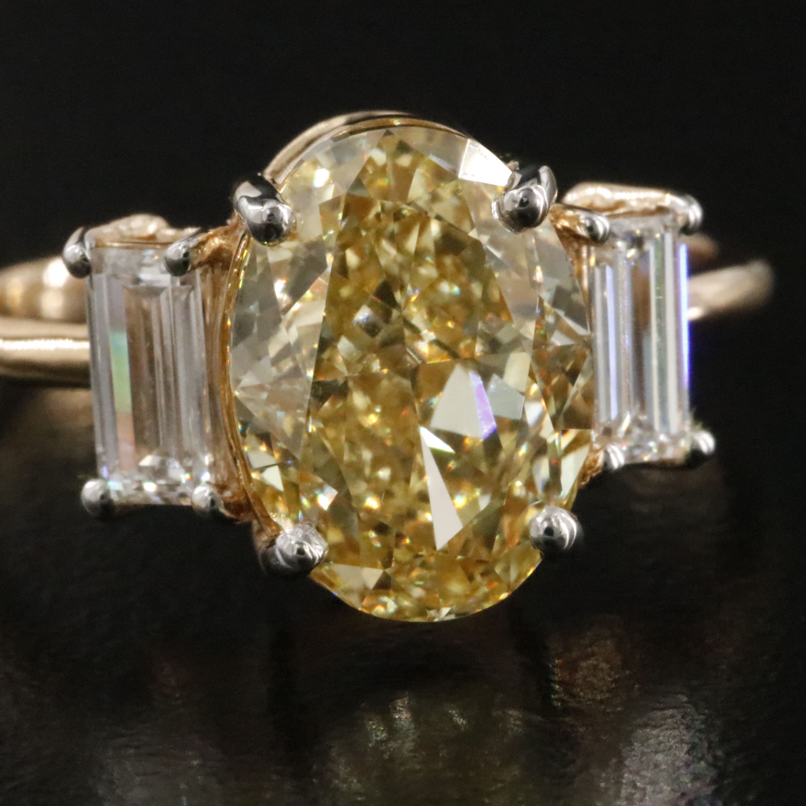 18K 3.59 CTW Lab Grown Diamond Ring w/ IGI Report & Fancy Intense Yellow Center