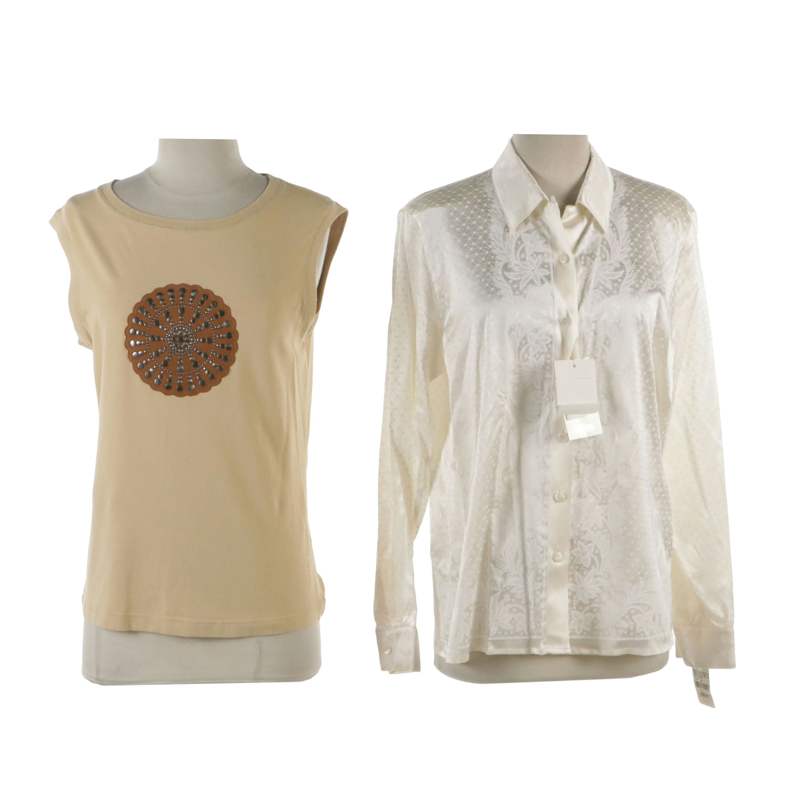 Escada Embellished Cotton Tank Top and Lace Printed Silk Blouse, With Tag