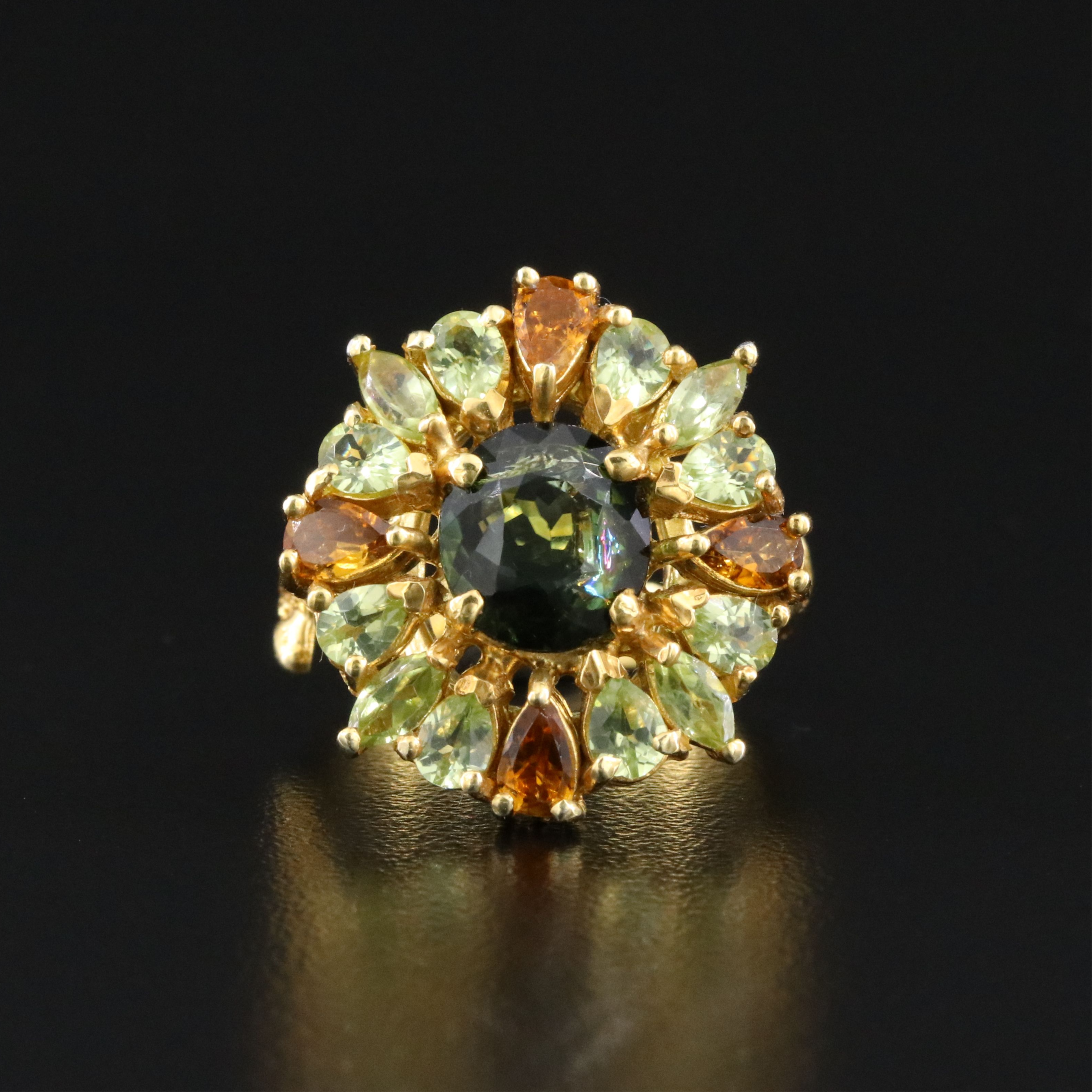 Sterling Tourmaline and Peridot Ring