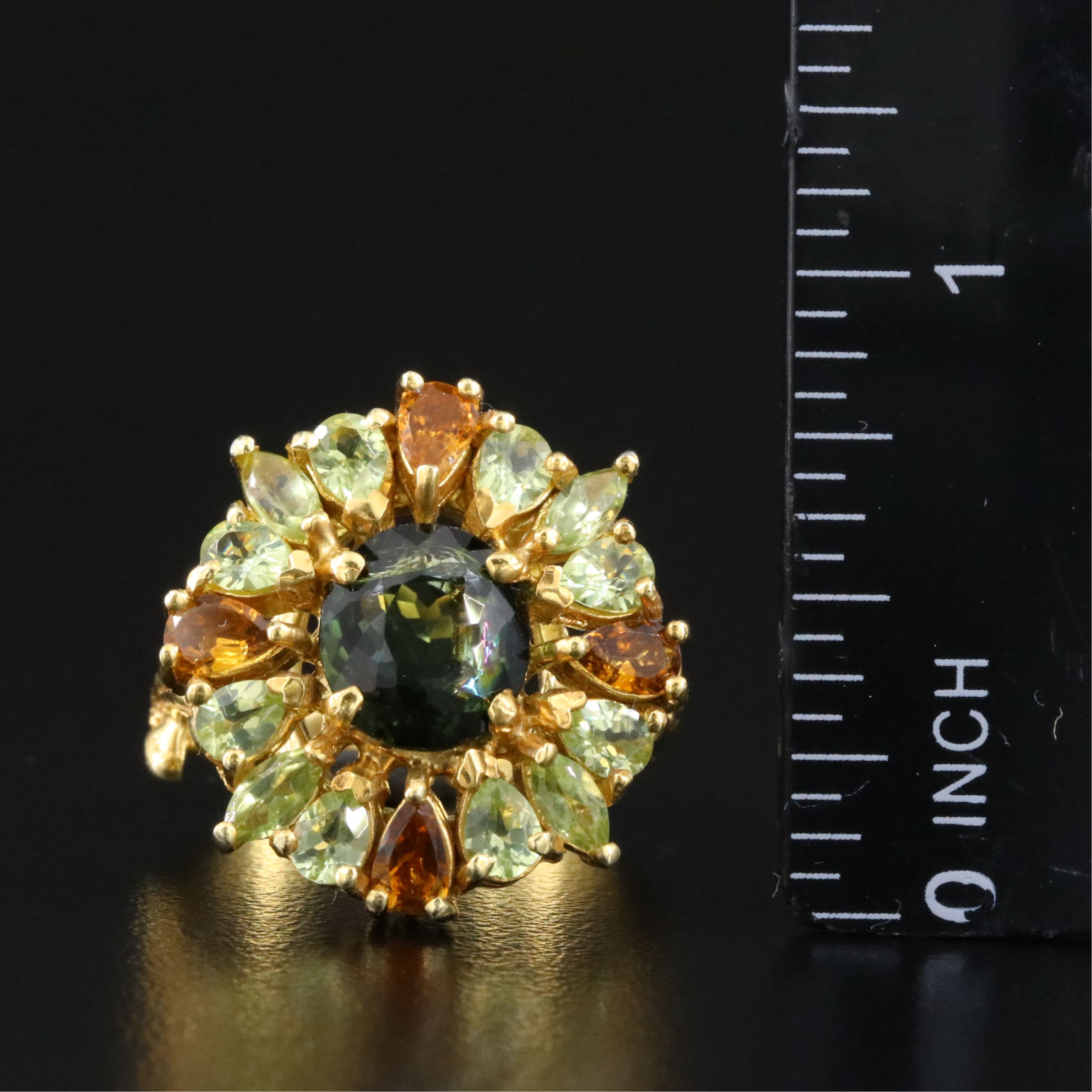 Sterling Tourmaline and Peridot Ring