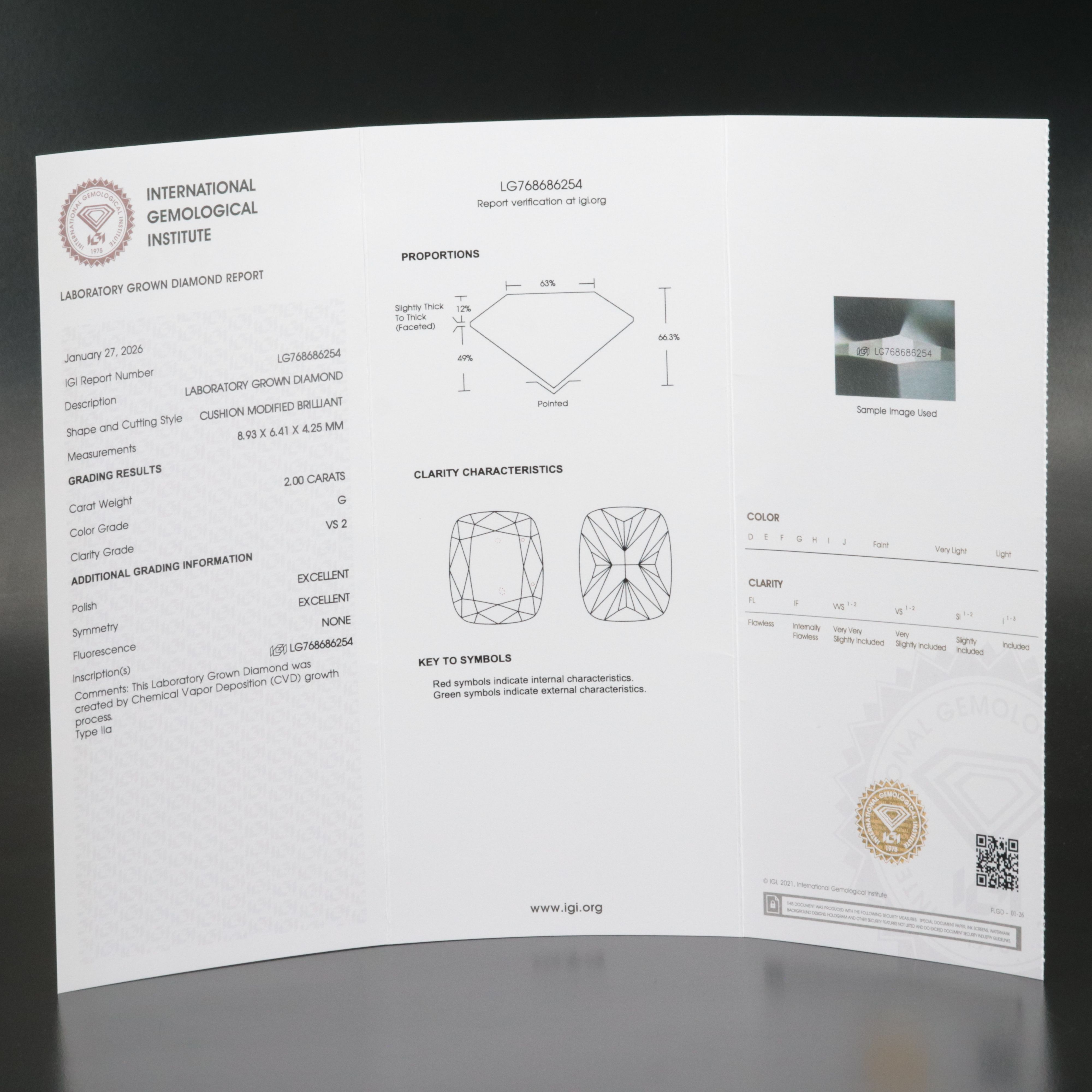 Loose 2.00 CT Lab Grown Diamond with IGI Report