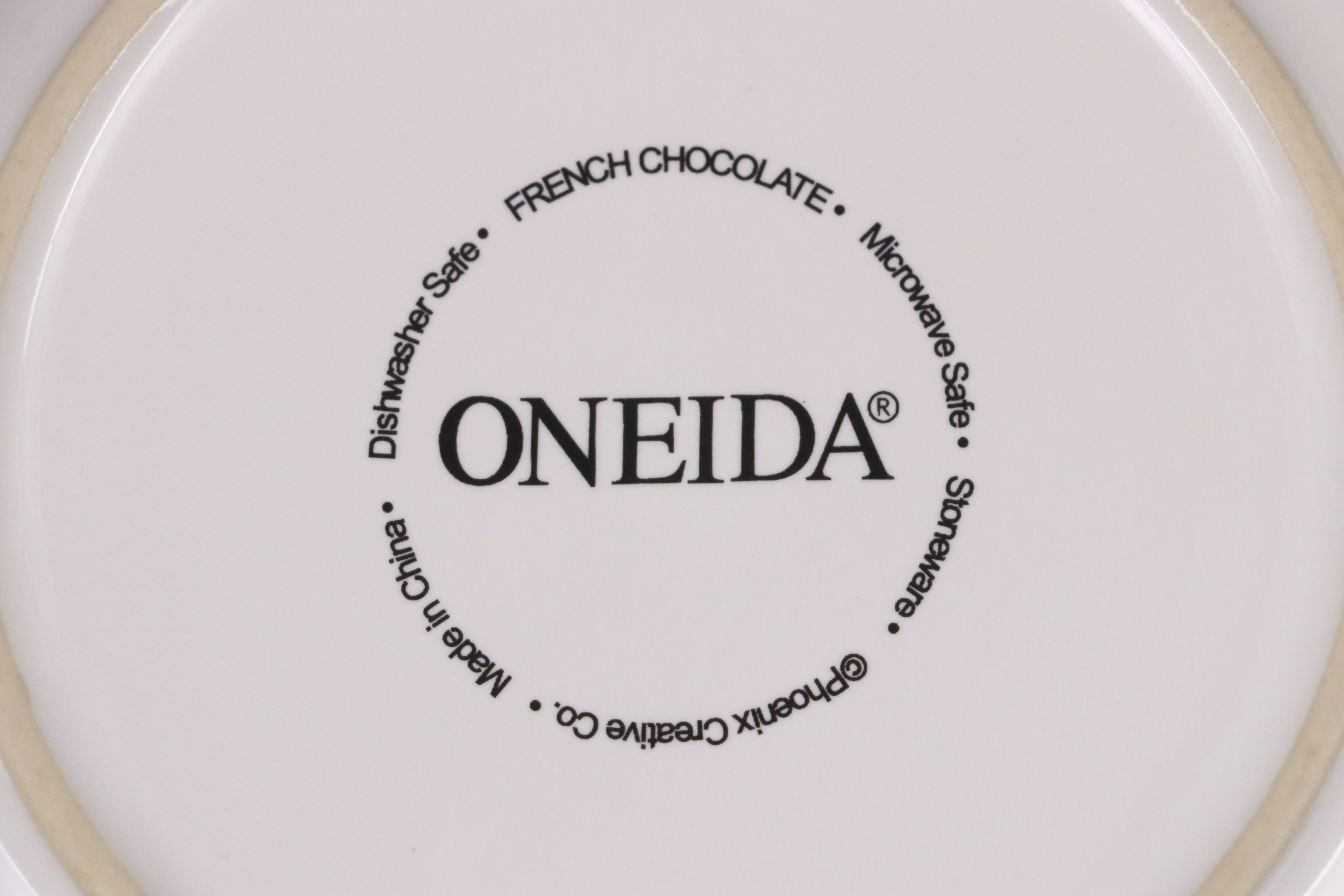 Oneida "French Chocolate" Stoneware Canape Plates with Glass Bowls and Stands