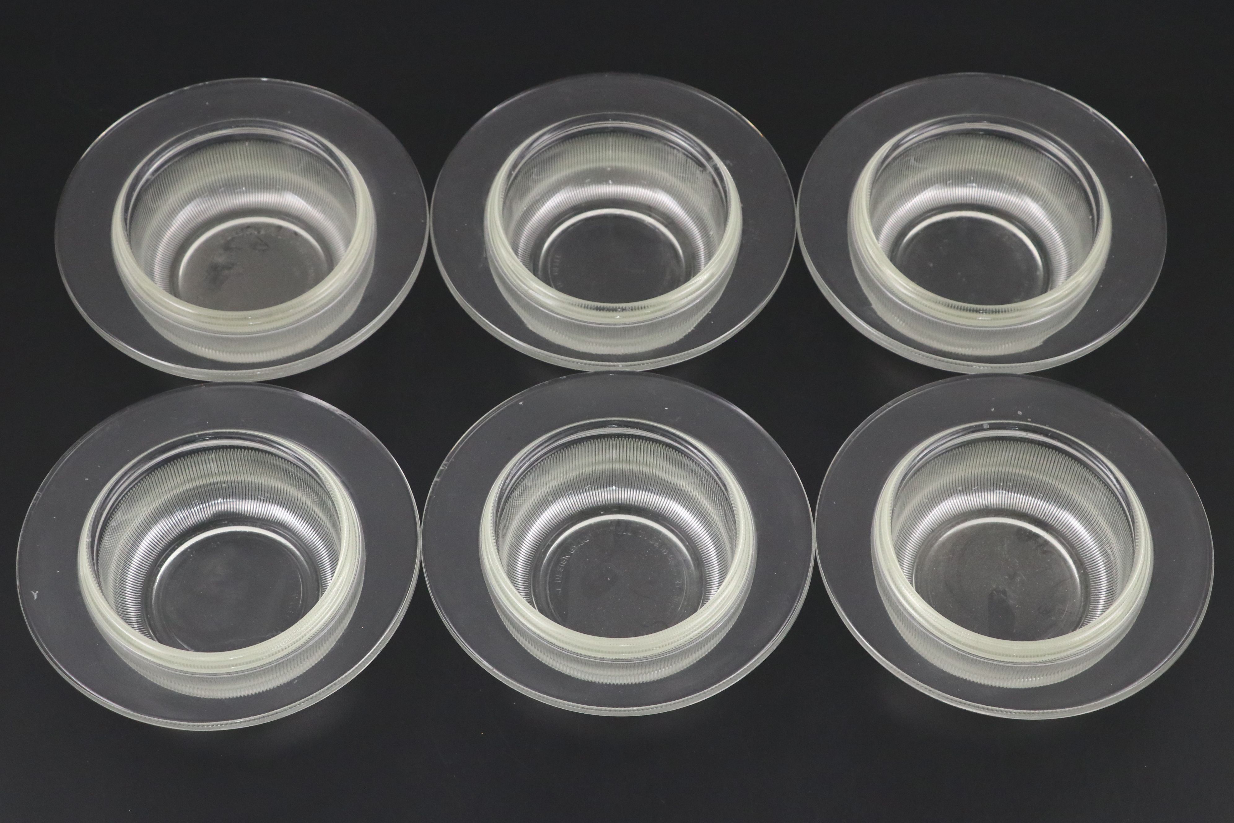 Oneida "French Chocolate" Stoneware Canape Plates with Glass Bowls and Stands