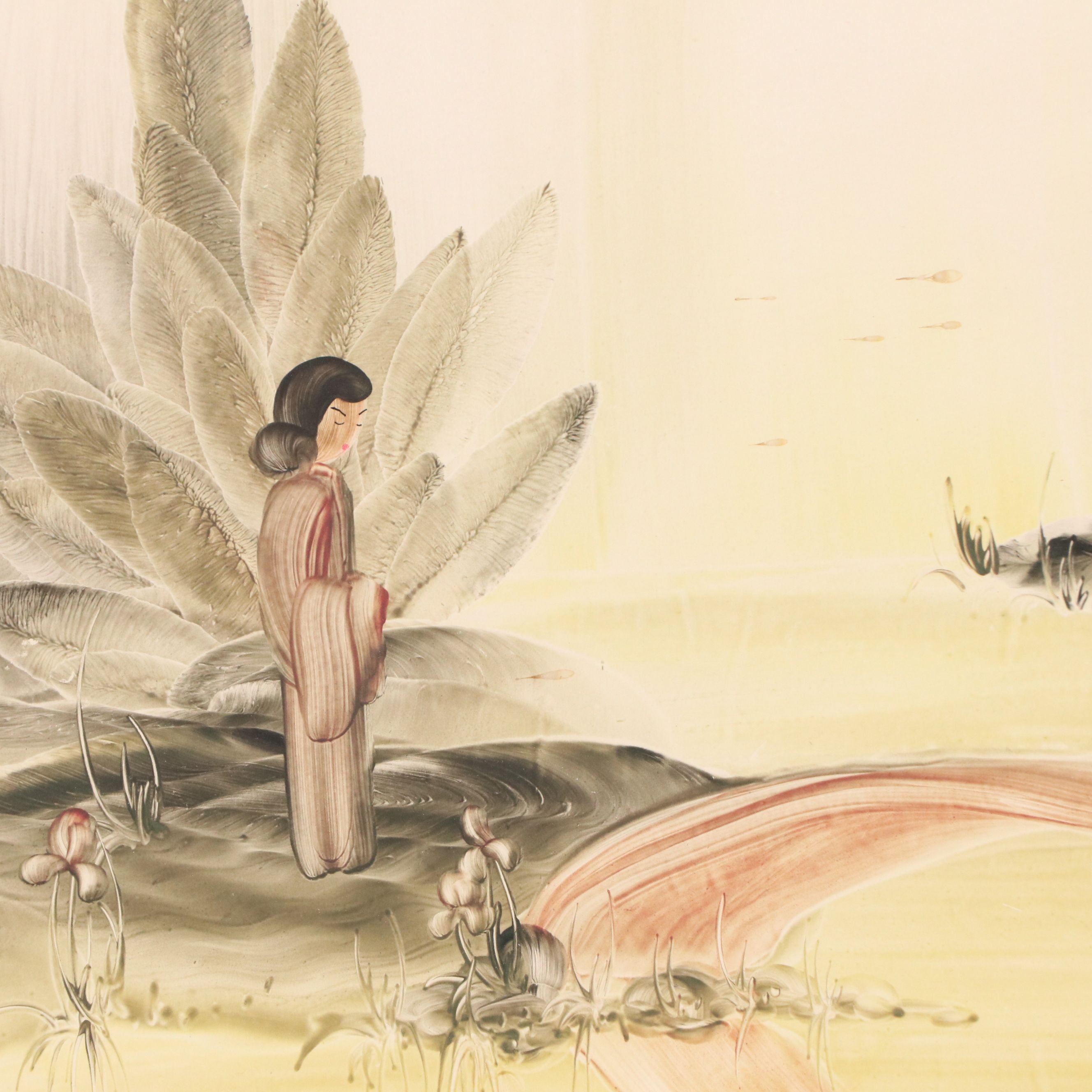 Genevieve Matucha Acrylic Painting of Woman in Landscape, Mid to Late 20th C.