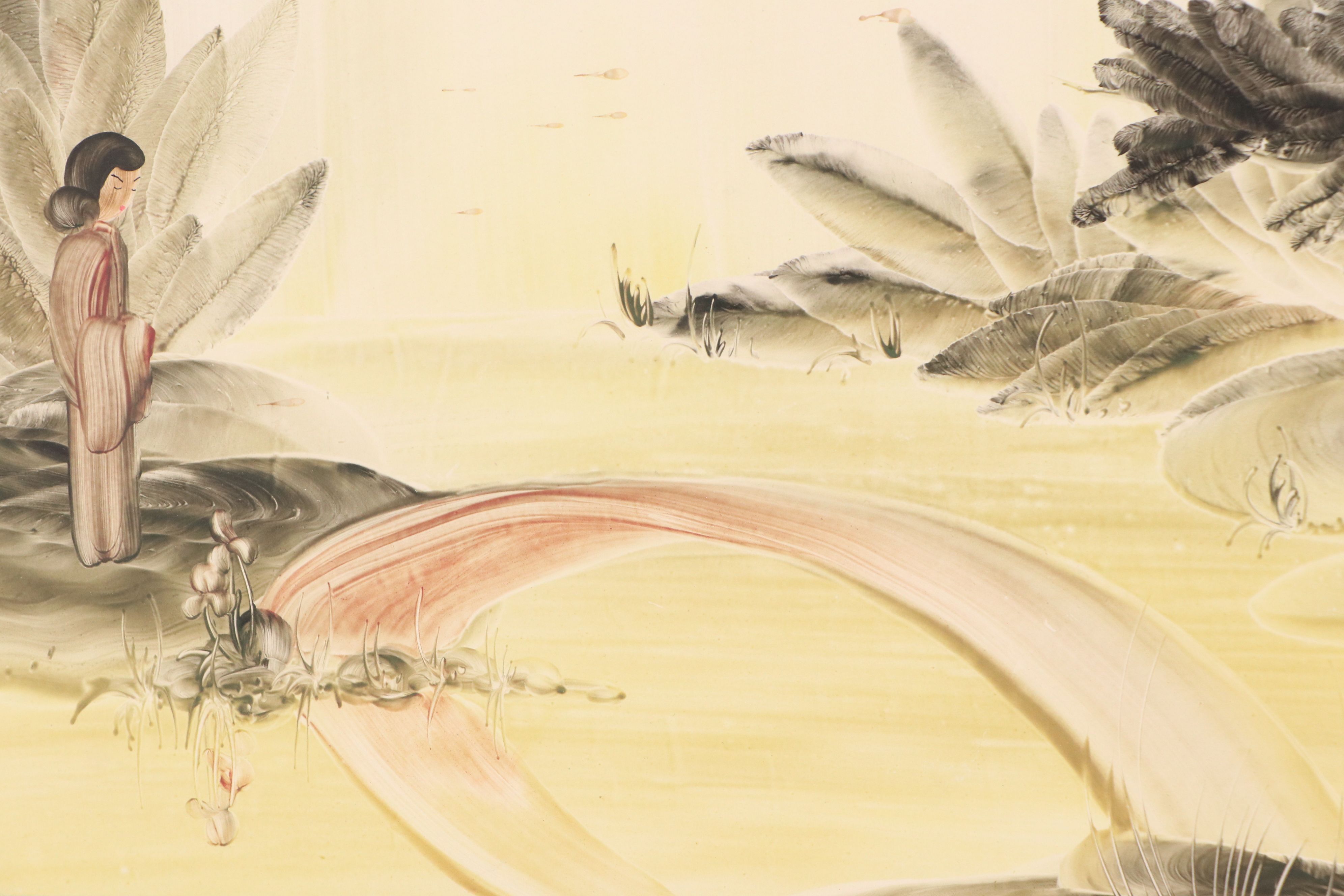 Genevieve Matucha Acrylic Painting of Woman in Landscape, Mid to Late 20th C.