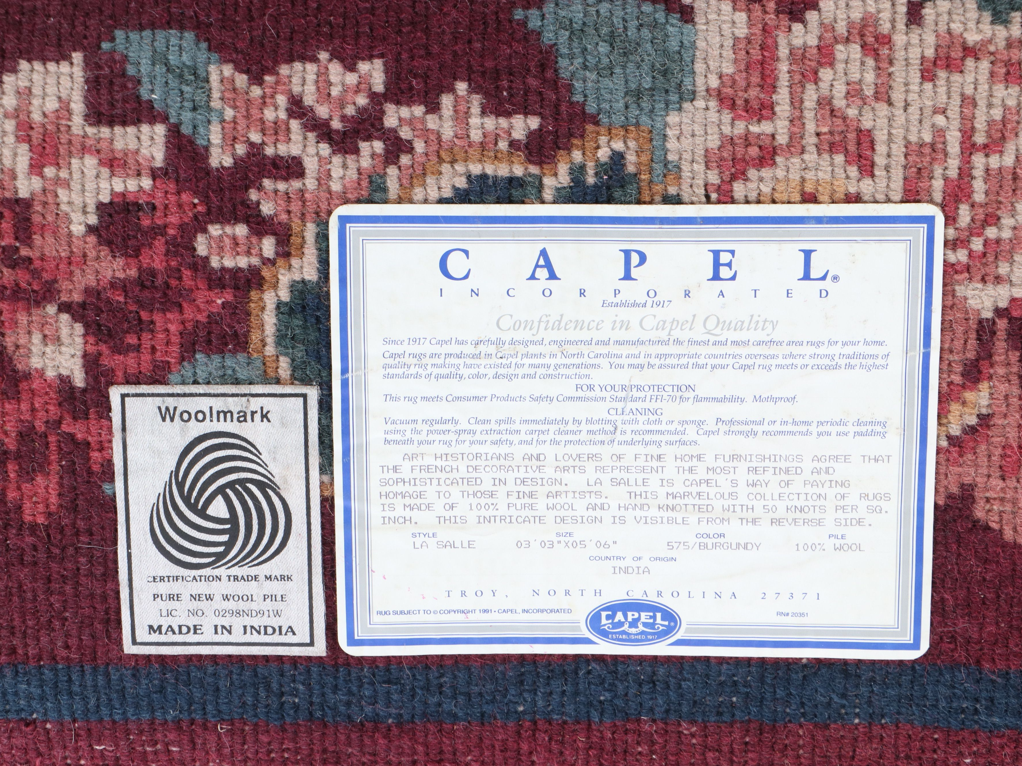 3'4 x 5'6 Hand-Knotted and Carved Indian Capel "La Salle" Area Rug