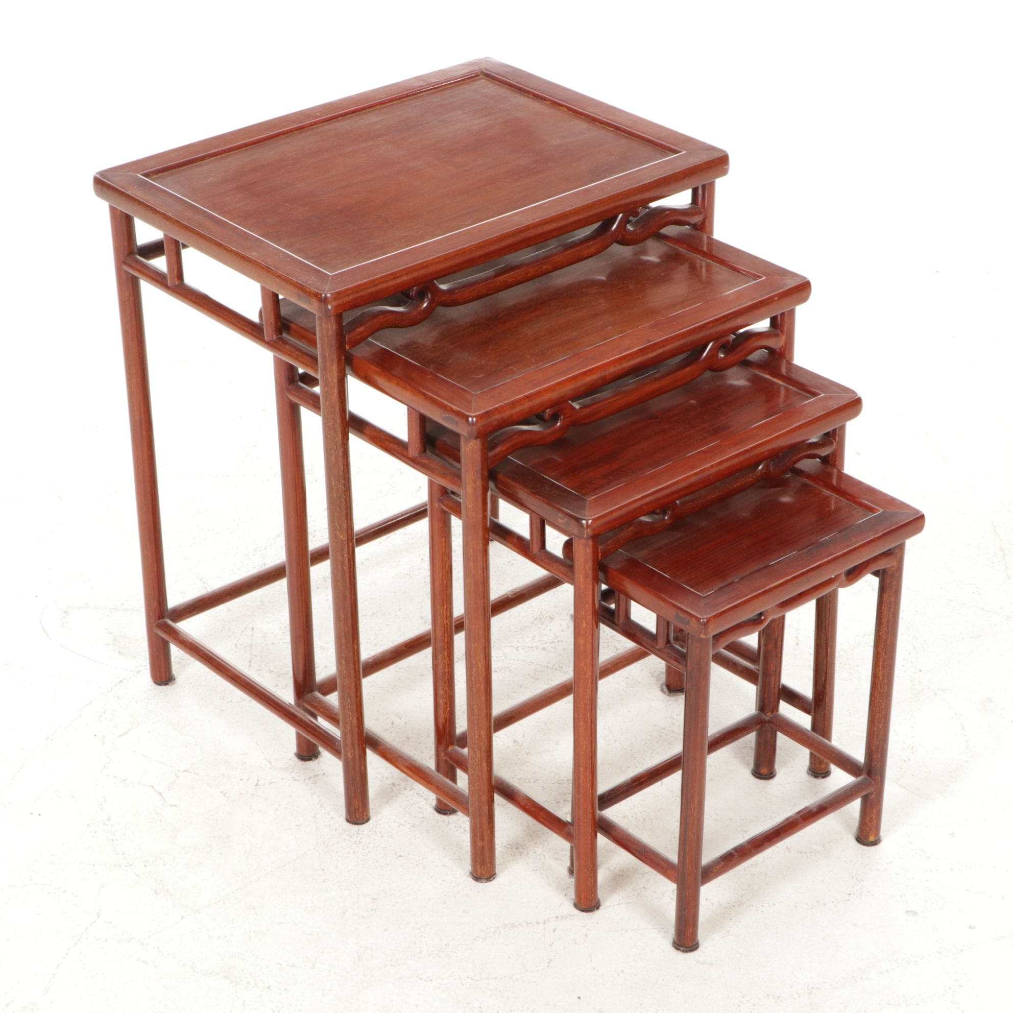 Chinese Carved Hardwood Quartetto Tables