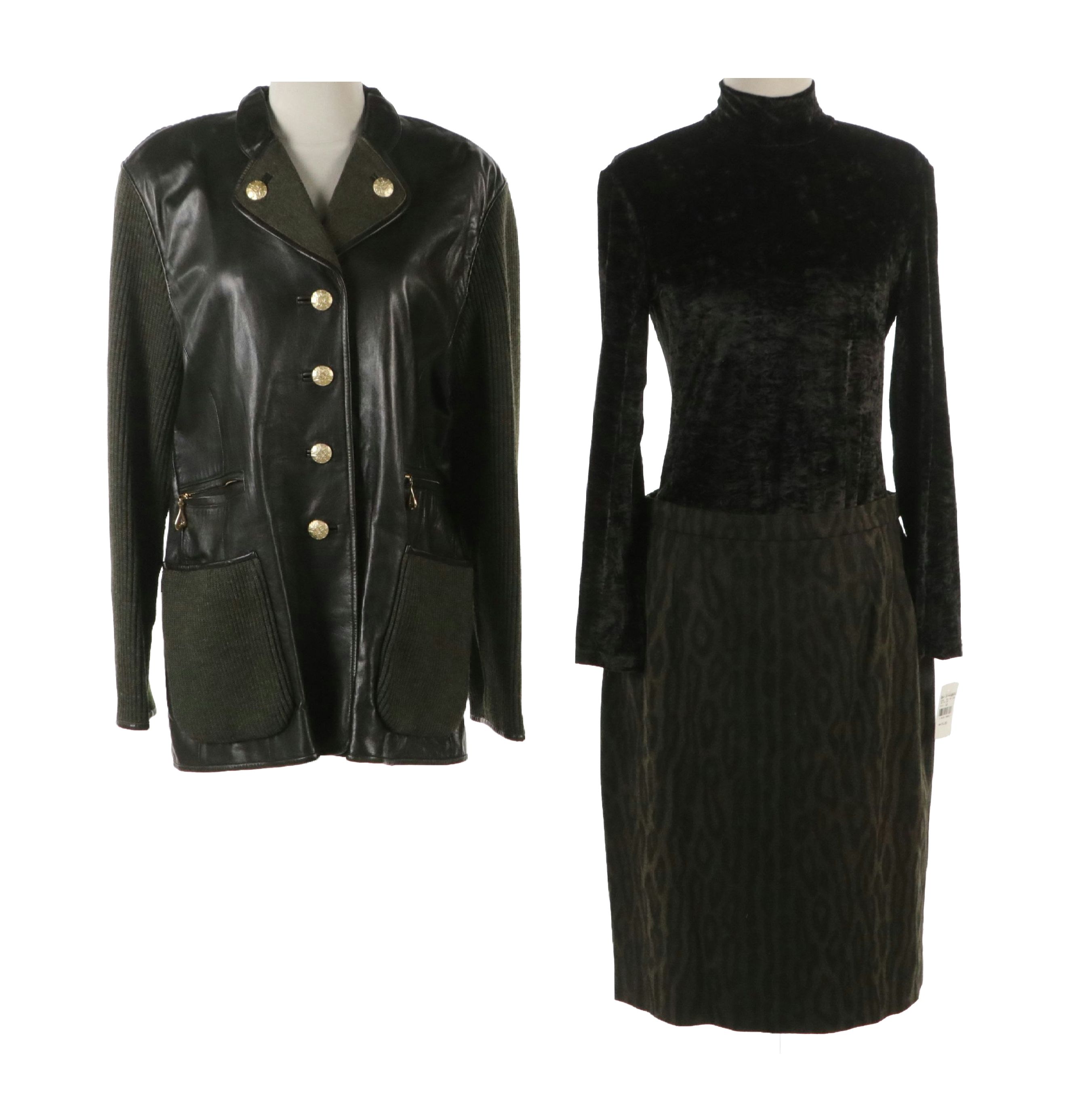 Escada by Margaretha Ley Lambskin and Ribbed Knit Jacket, Bodysuit & Skirt