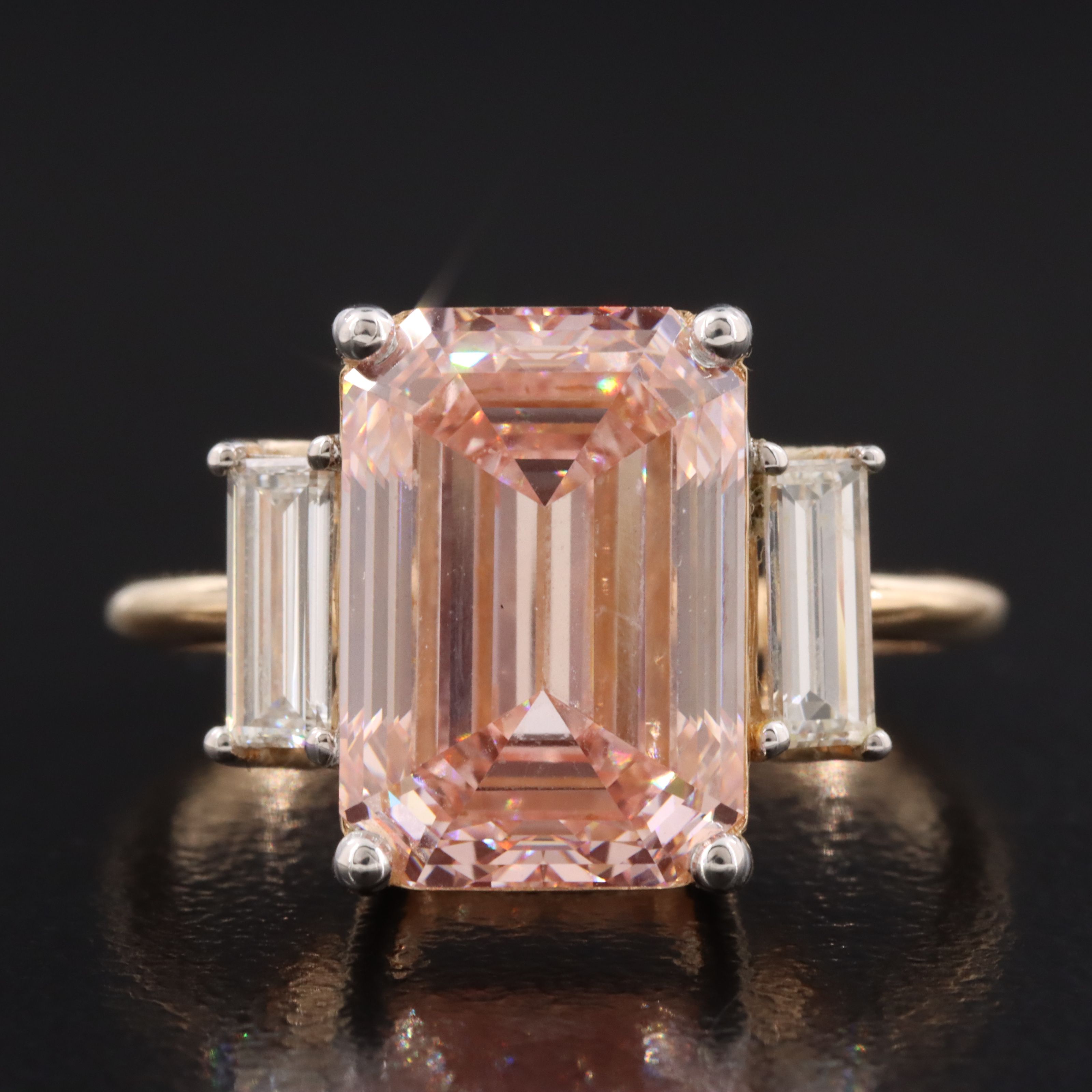 18K 5.53 CTW Lab Grown Diamond Ring with Fancy Intense Pink Center & IGI Report