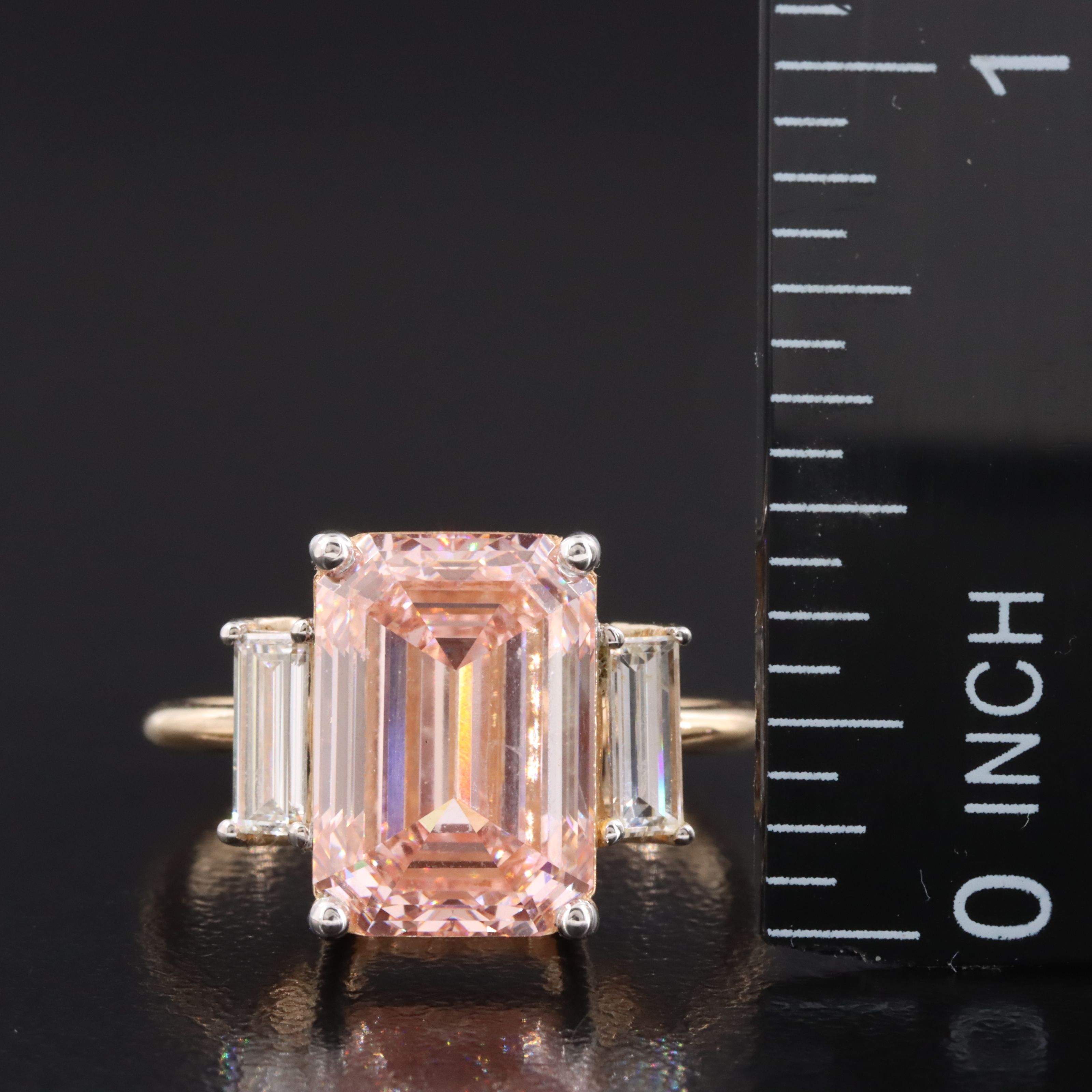 18K 5.53 CTW Lab Grown Diamond Ring with Fancy Intense Pink Center & IGI Report