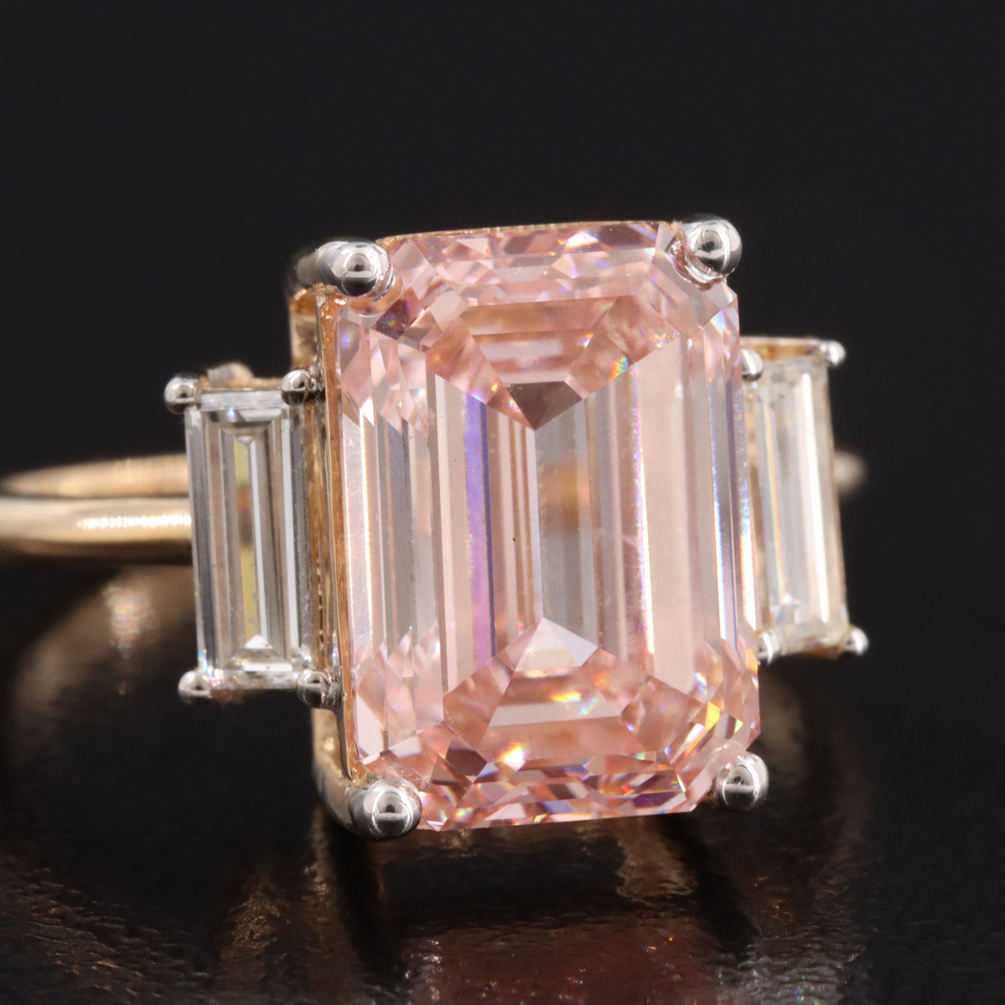 18K 5.53 CTW Lab Grown Diamond Ring with Fancy Intense Pink Center & IGI Report