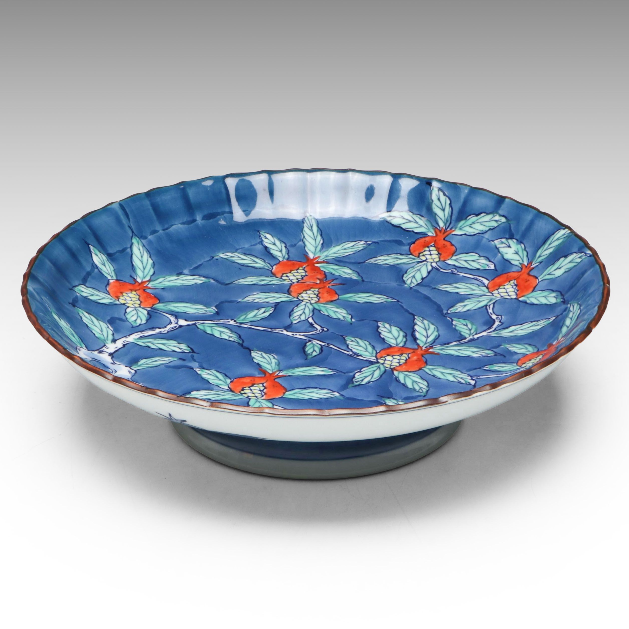 Japanese Hand-Decorated Ceramic Pomegranate Tray