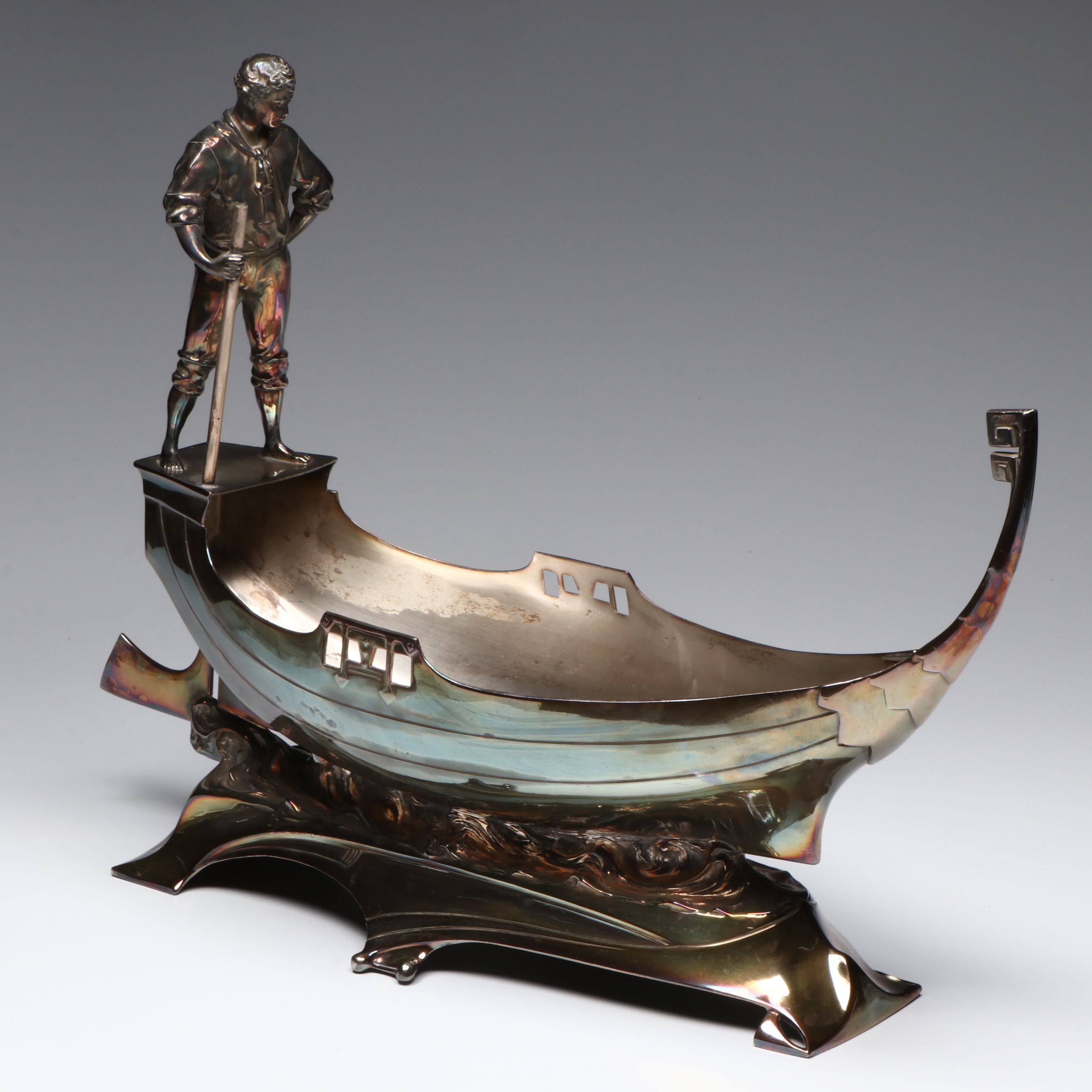 Art Nouveau Style Silver Plate Gondola Centerpiece