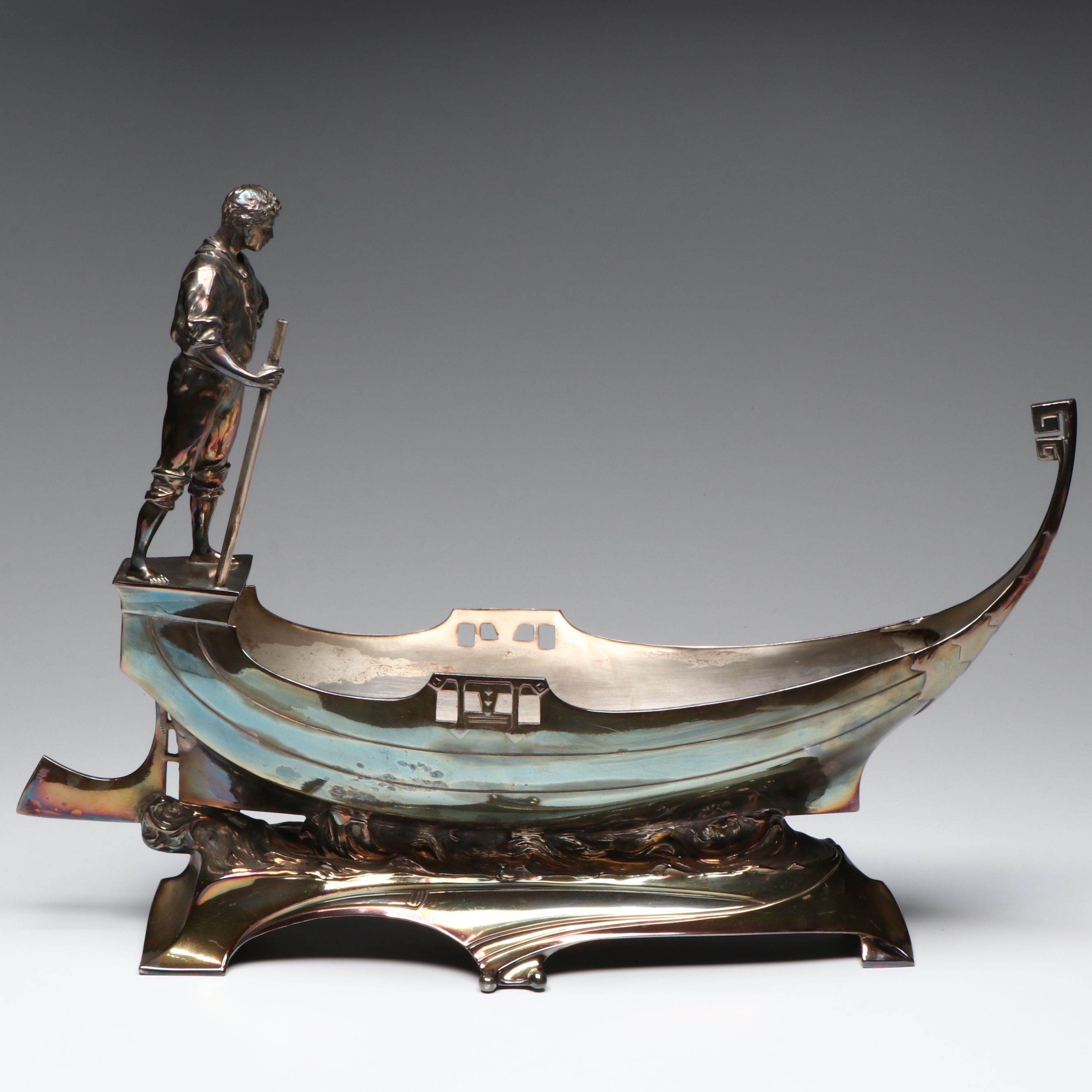 Art Nouveau Style Silver Plate Gondola Centerpiece
