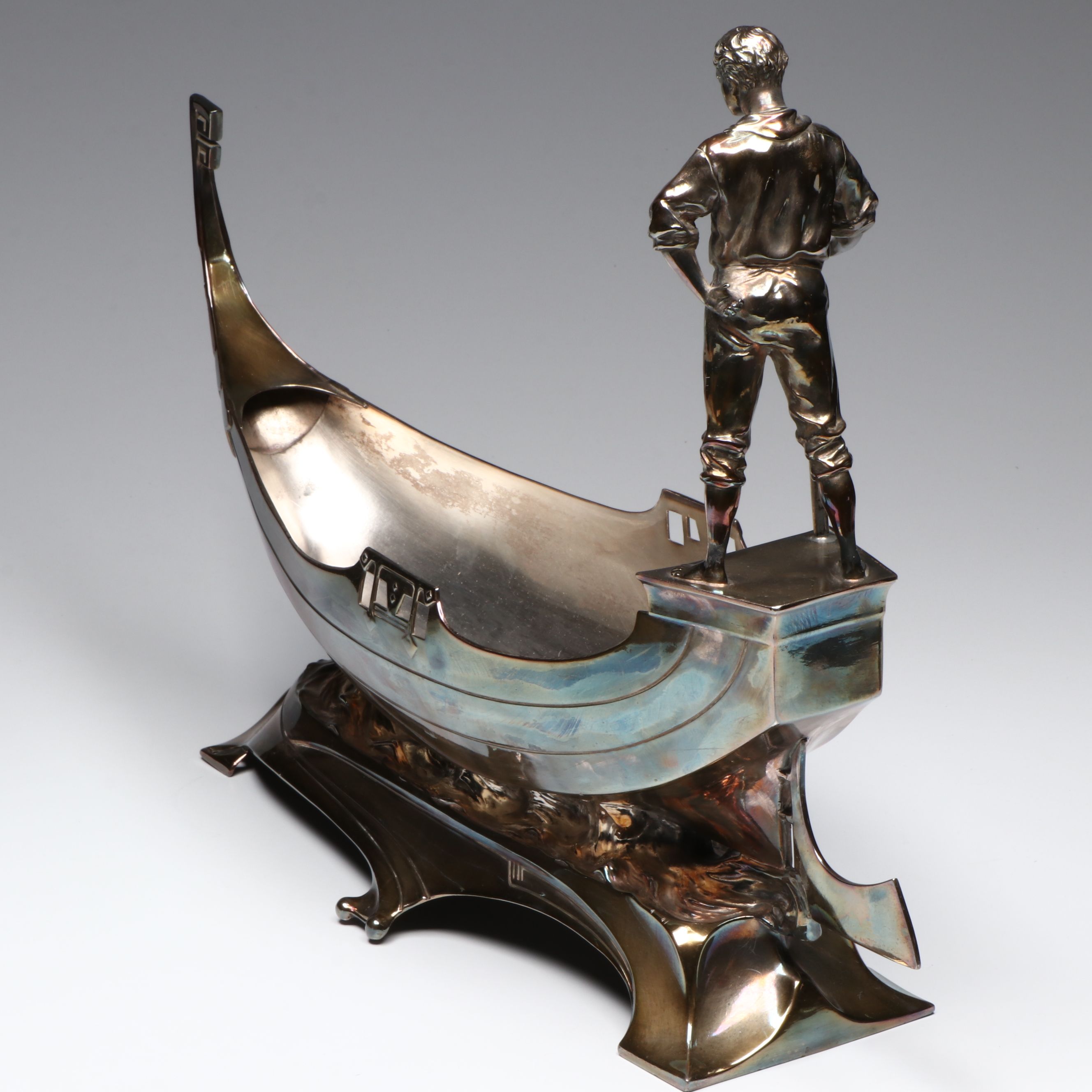 Art Nouveau Style Silver Plate Gondola Centerpiece