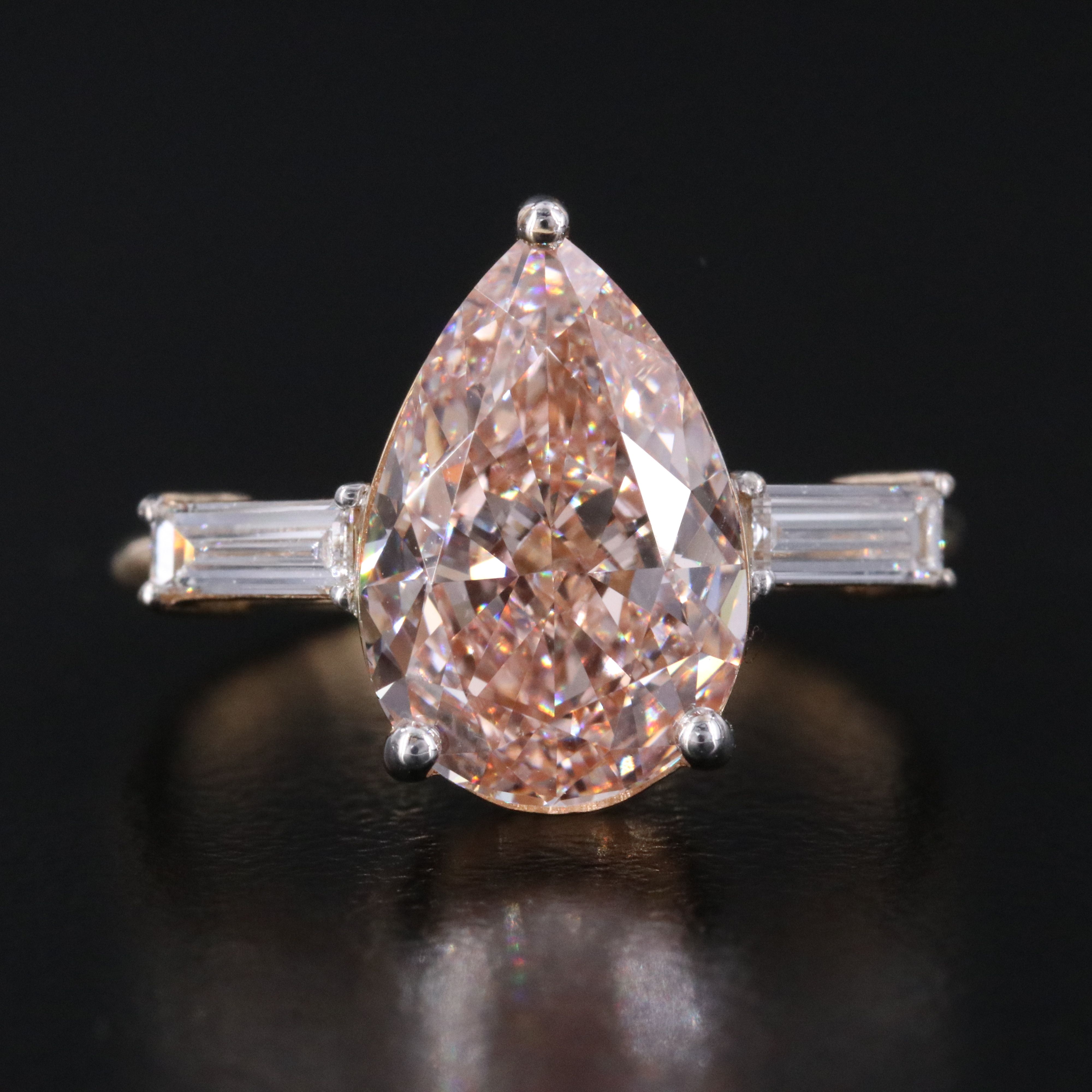 18K 3.74 CTW Lab Grown Diamond Ring with Fancy Intense Pink Center & IGI Report