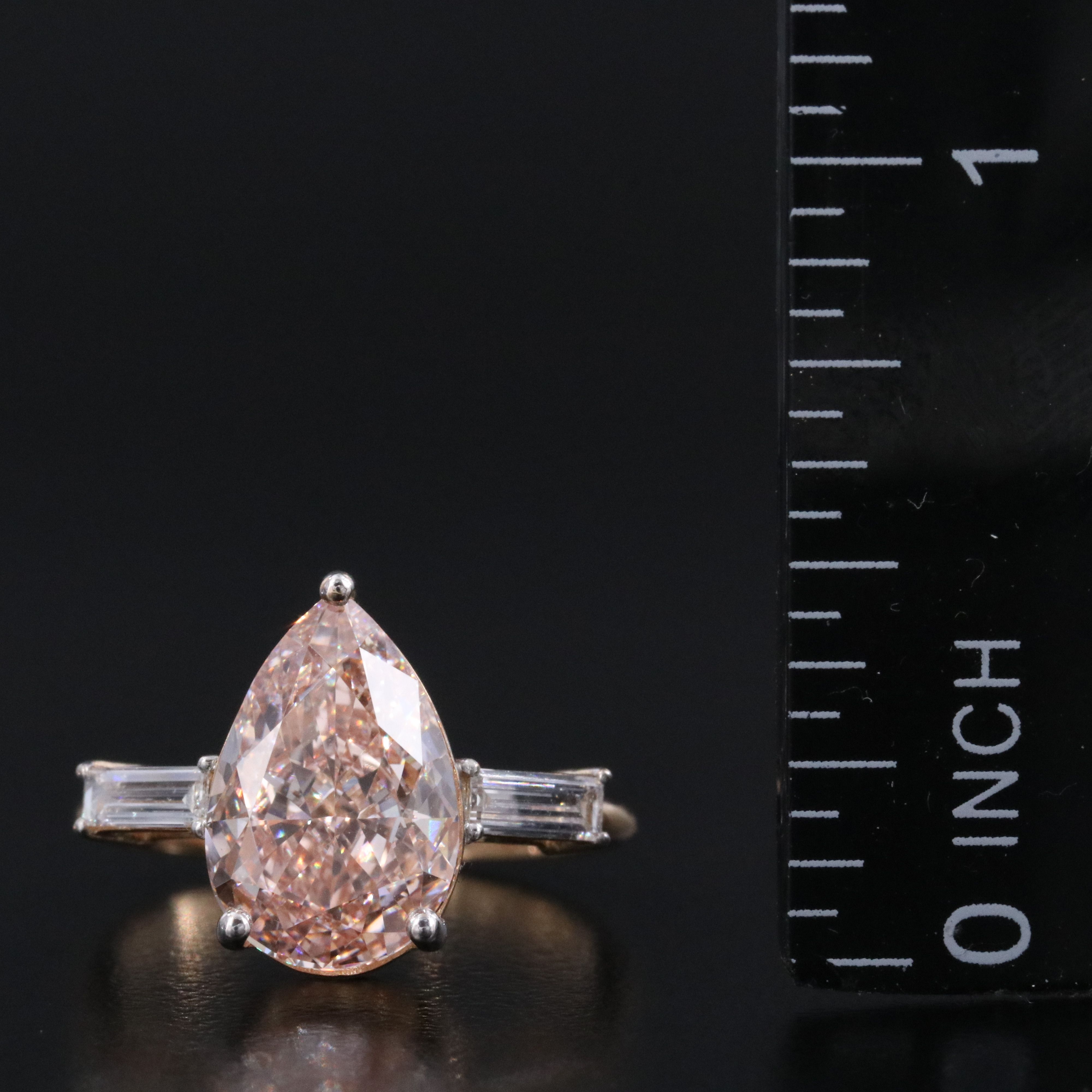 18K 3.74 CTW Lab Grown Diamond Ring with Fancy Intense Pink Center & IGI Report