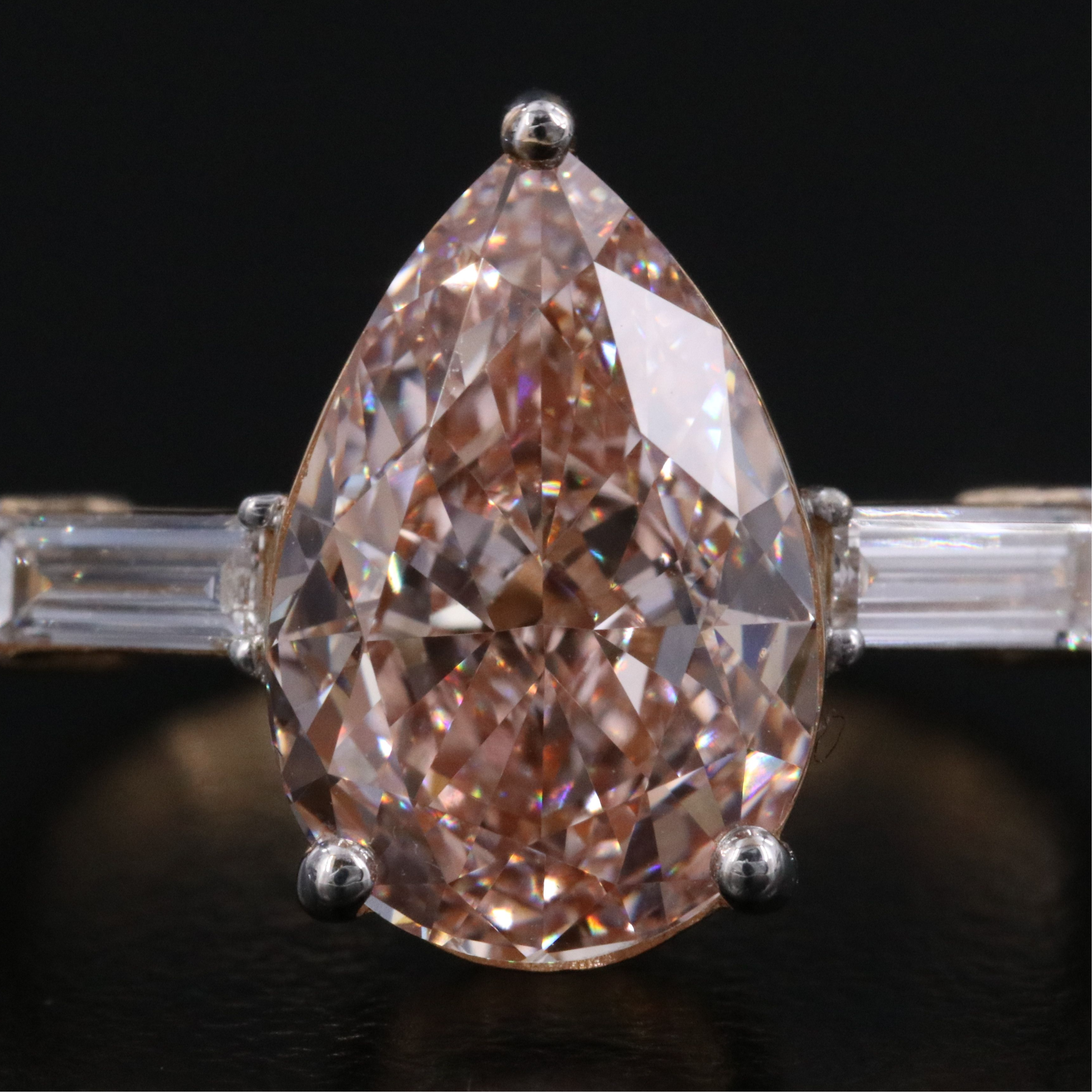 18K 3.74 CTW Lab Grown Diamond Ring with Fancy Intense Pink Center & IGI Report