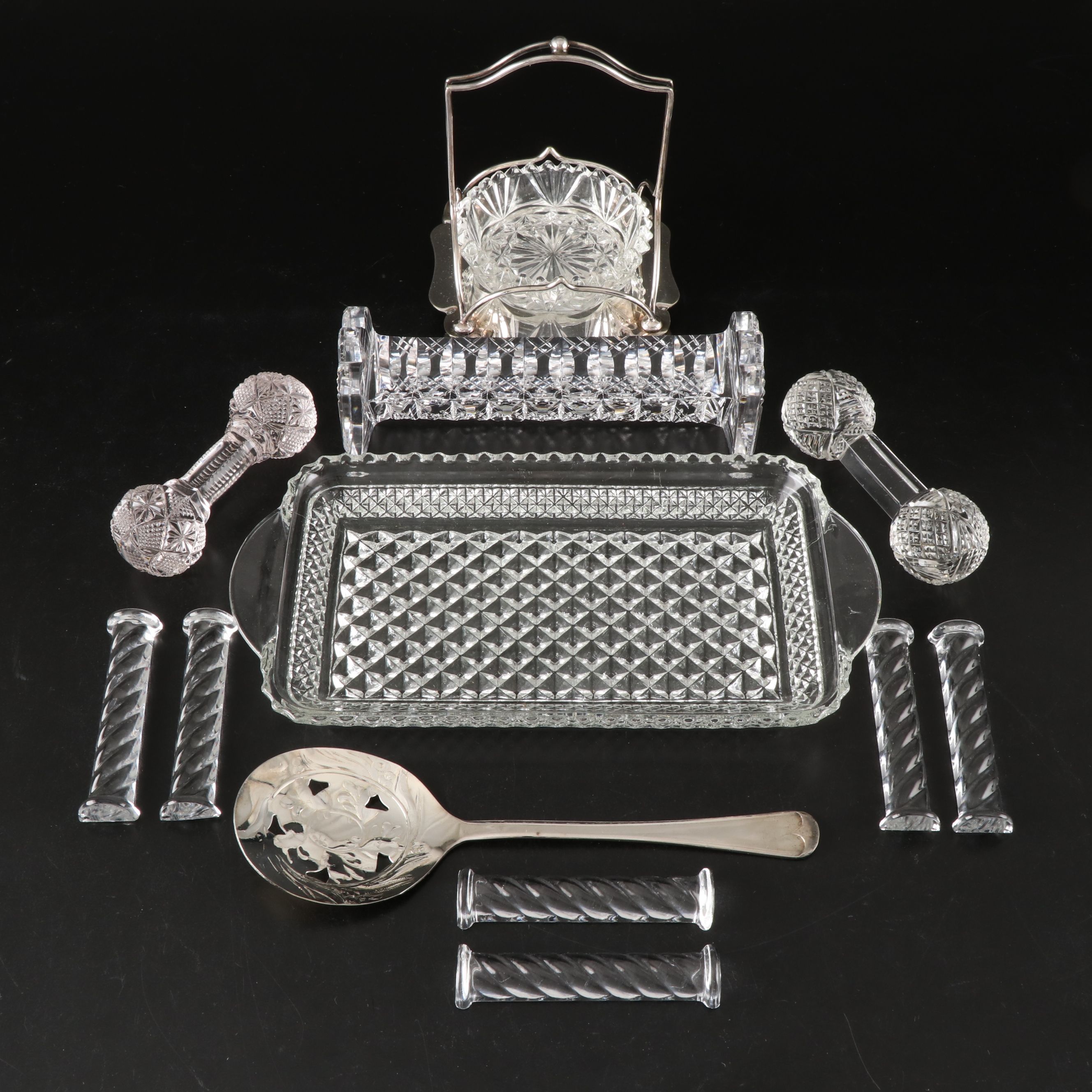 Daniel & Arter Server with Libbey Cut Crystal and Other Knife Rests and Server