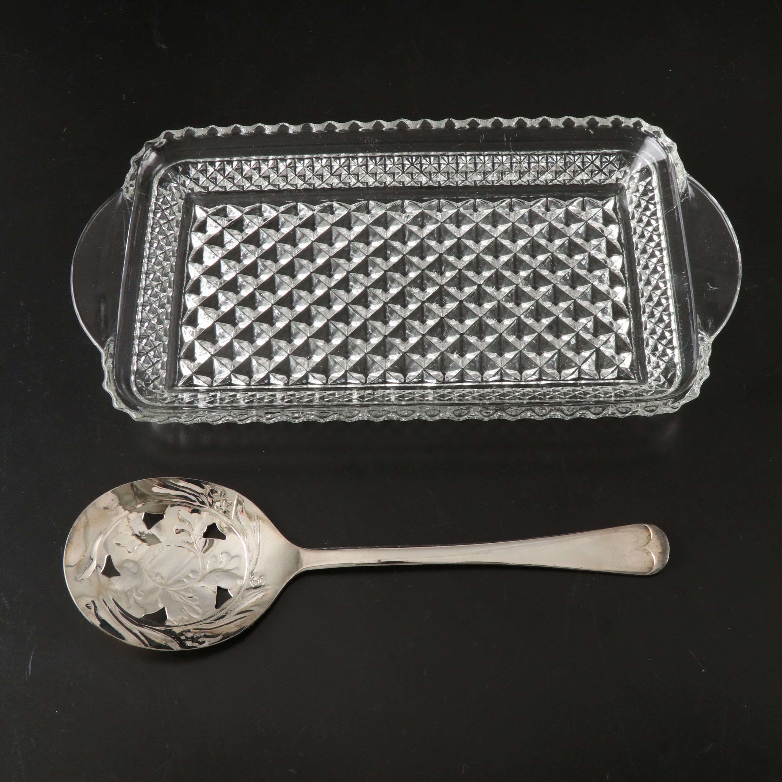 Daniel & Arter Server with Libbey Cut Crystal and Other Knife Rests and Server