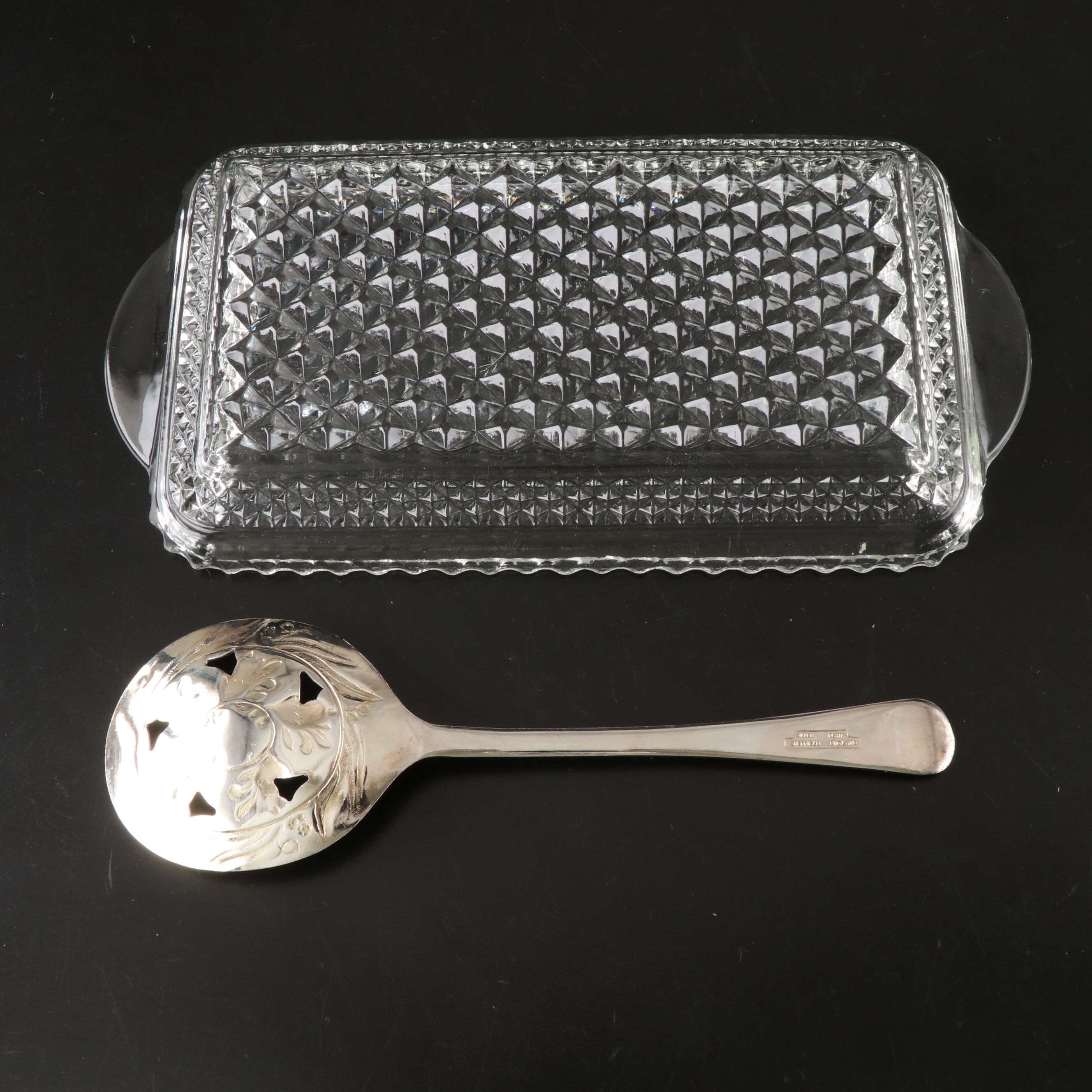 Daniel & Arter Server with Libbey Cut Crystal and Other Knife Rests and Server