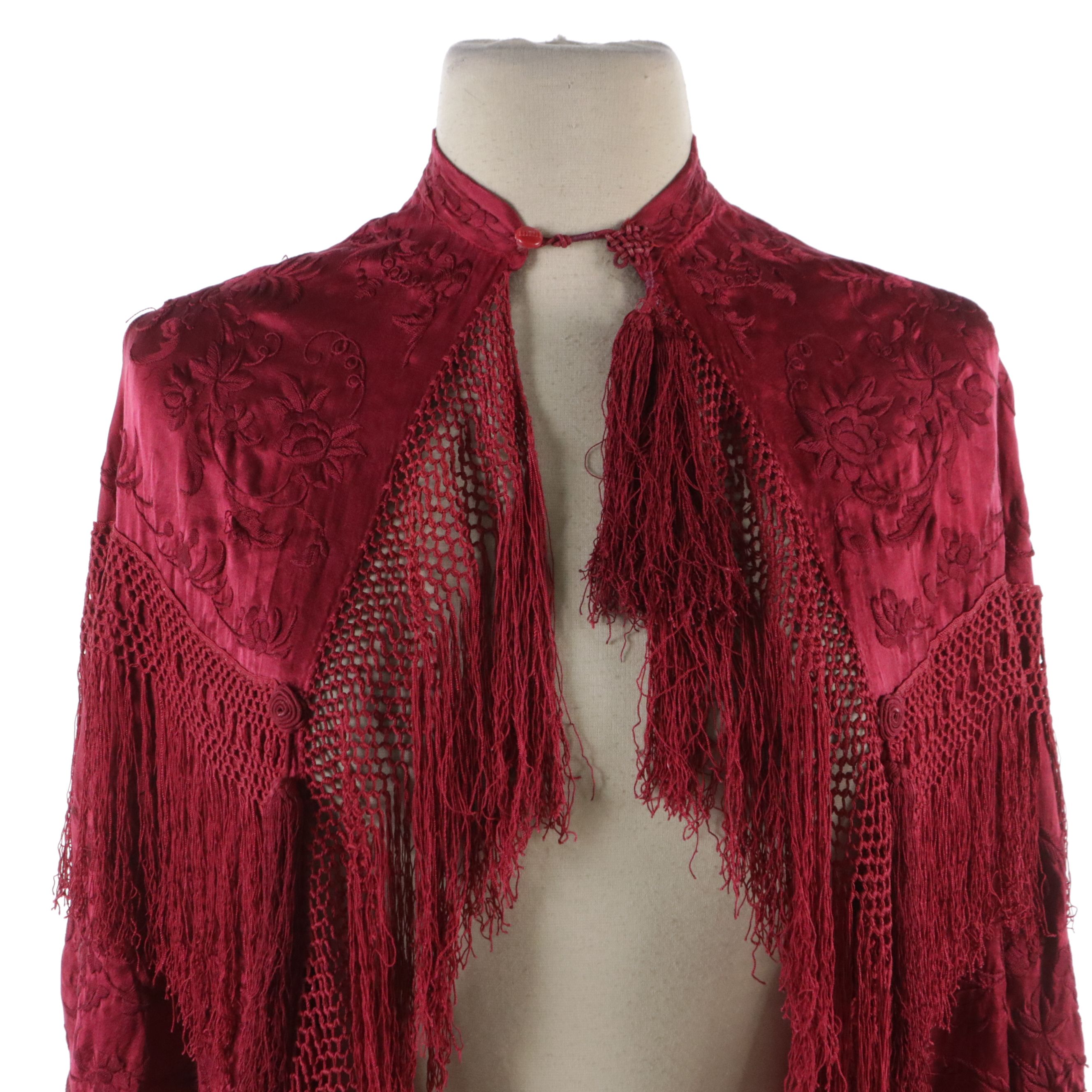 Vintage Embroidered Silk Fringe Shawl, Draped Zebra Velvet Burnout Mini Dress