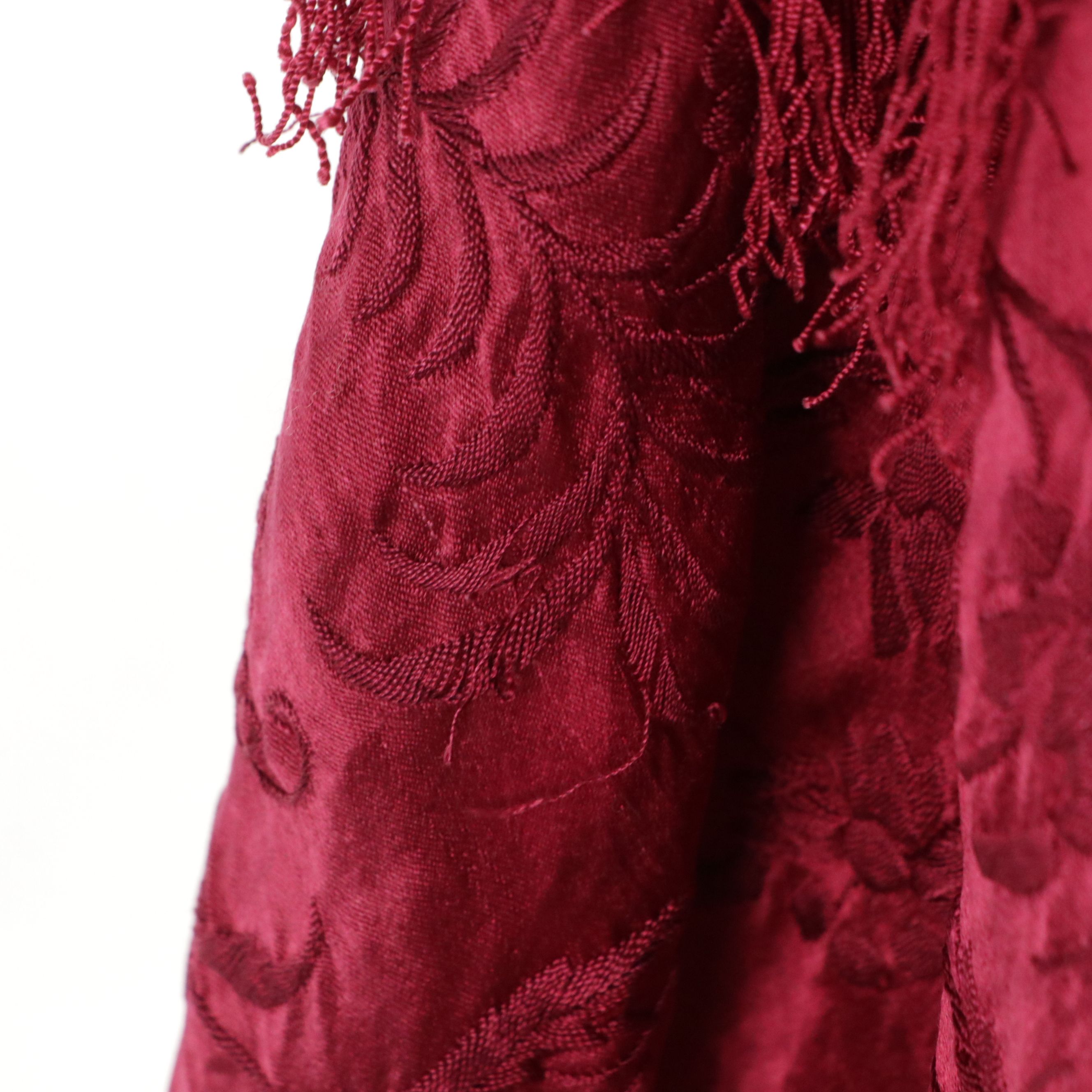 Vintage Embroidered Silk Fringe Shawl, Draped Zebra Velvet Burnout Mini Dress