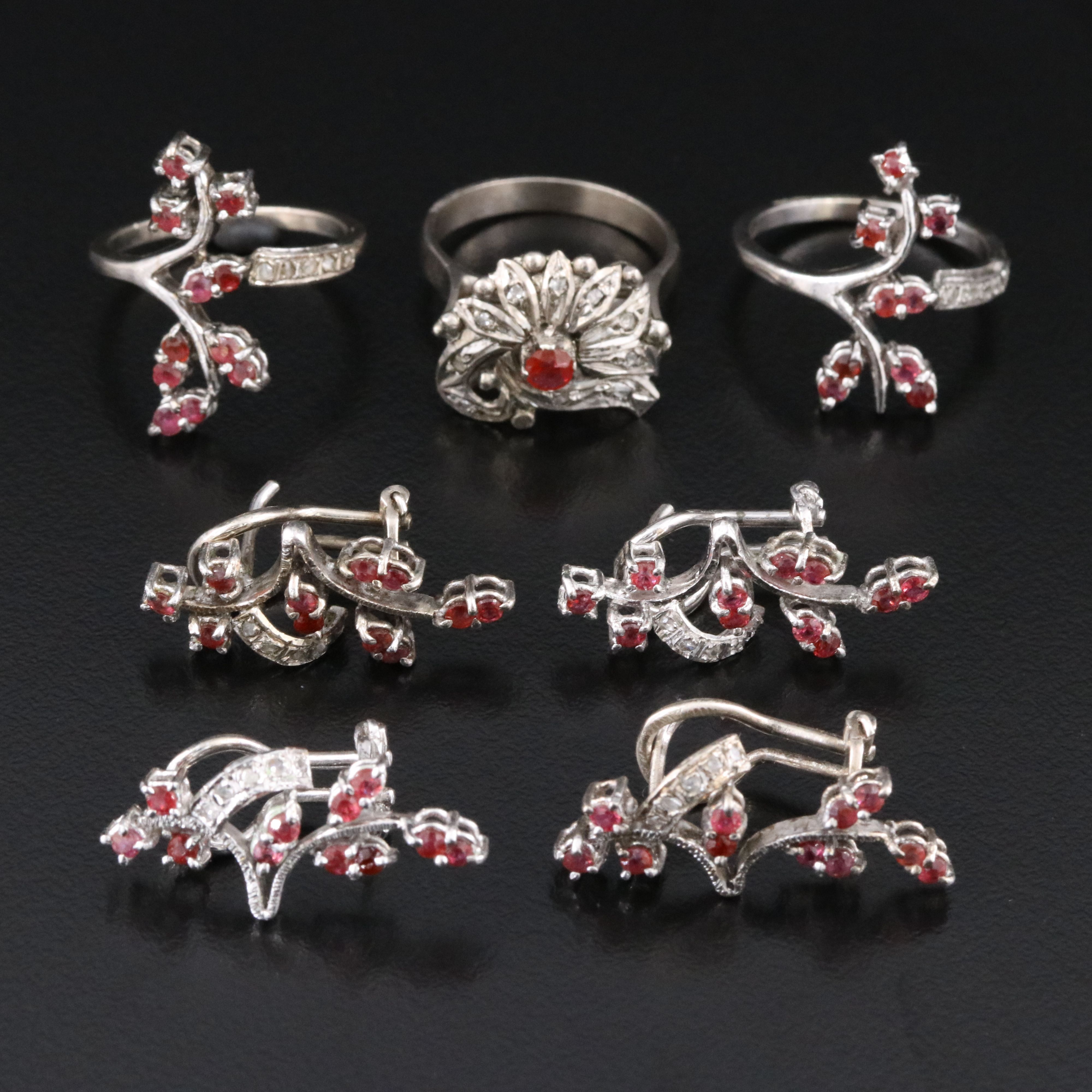 850 Silver Ring and 800 Silver Jewelry Collection Featuring Ruby and Diamond