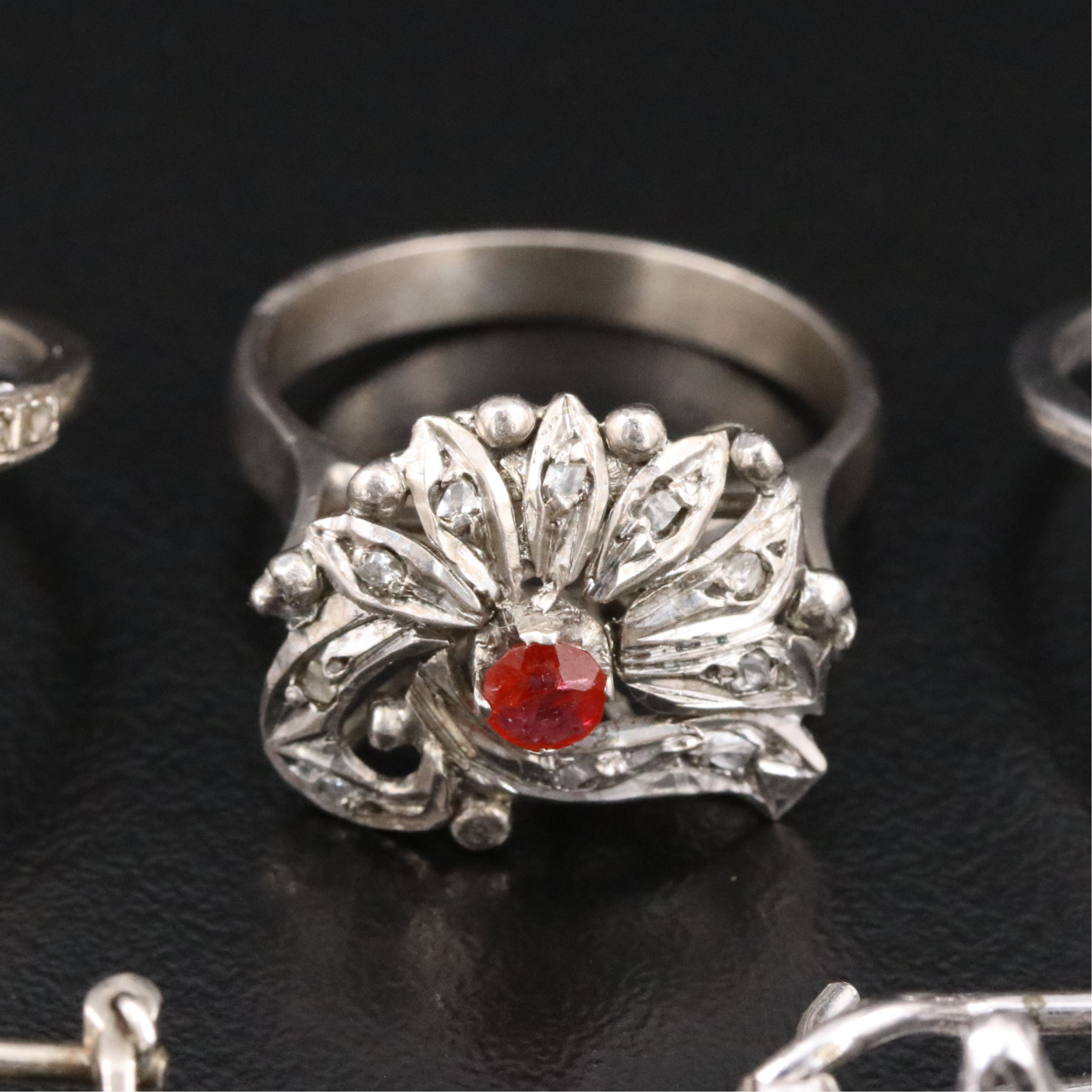 850 Silver Ring and 800 Silver Jewelry Collection Featuring Ruby and Diamond