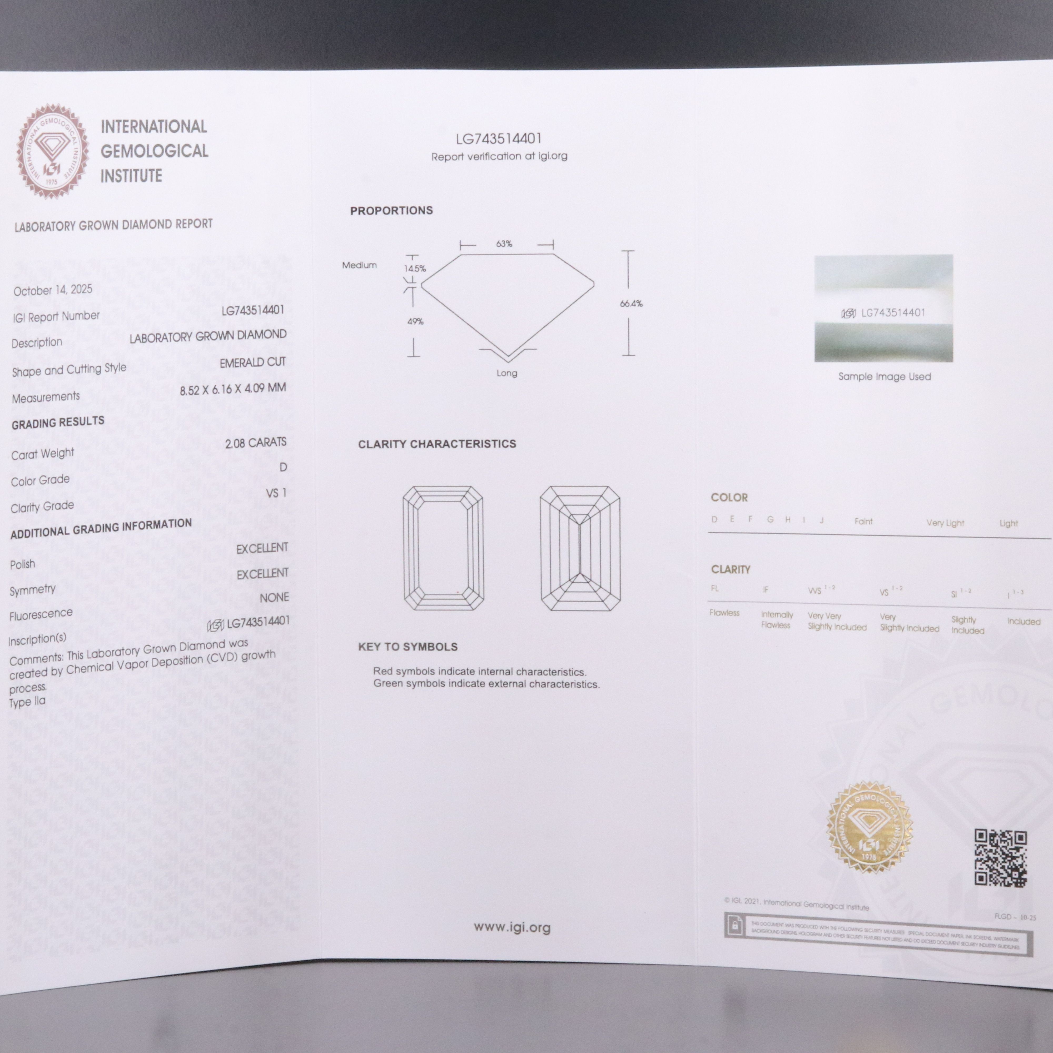 Loose 2.08 CT Lab Grown Diamond with IGI Report