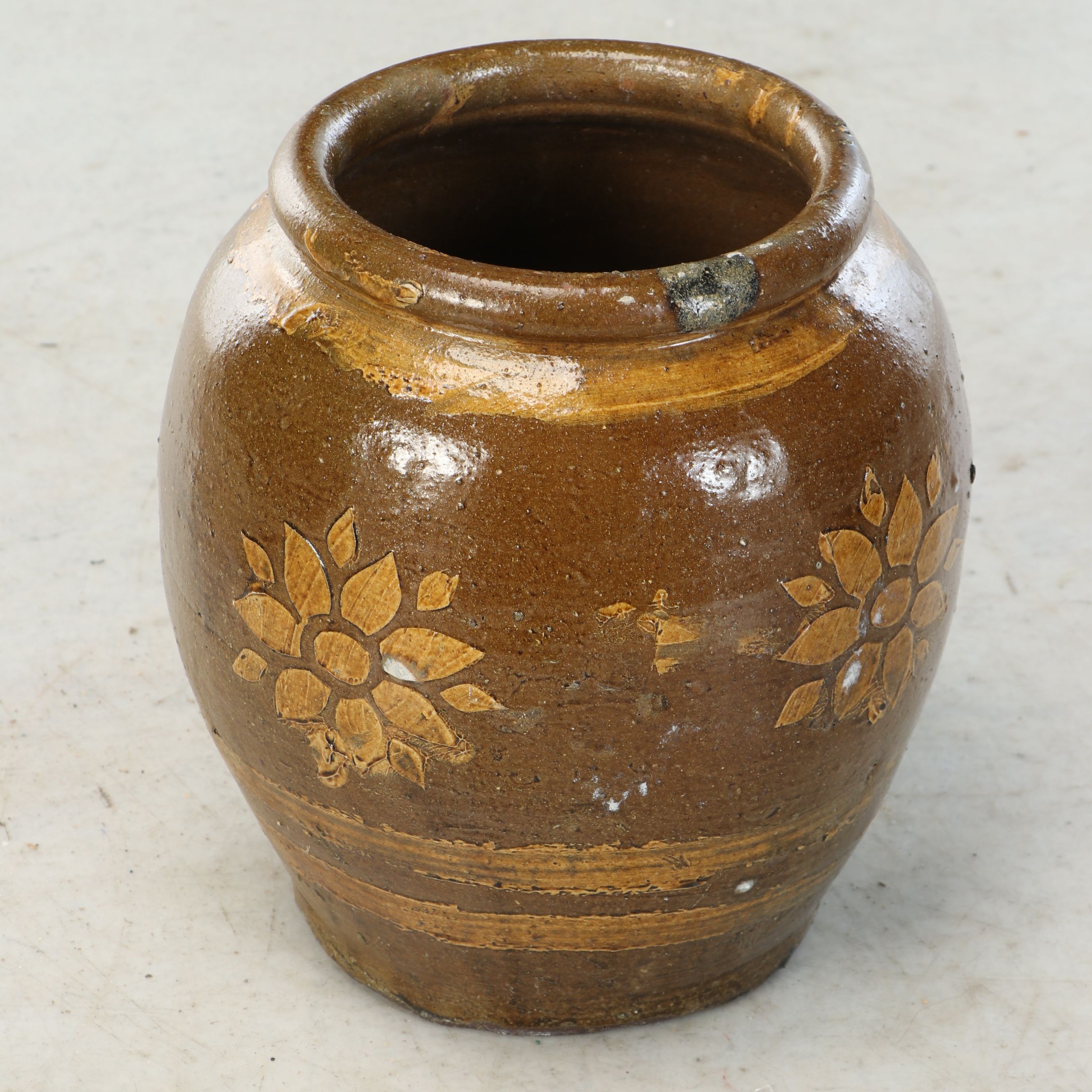 Primitive Glazed Stoneware Jar, 19th Century