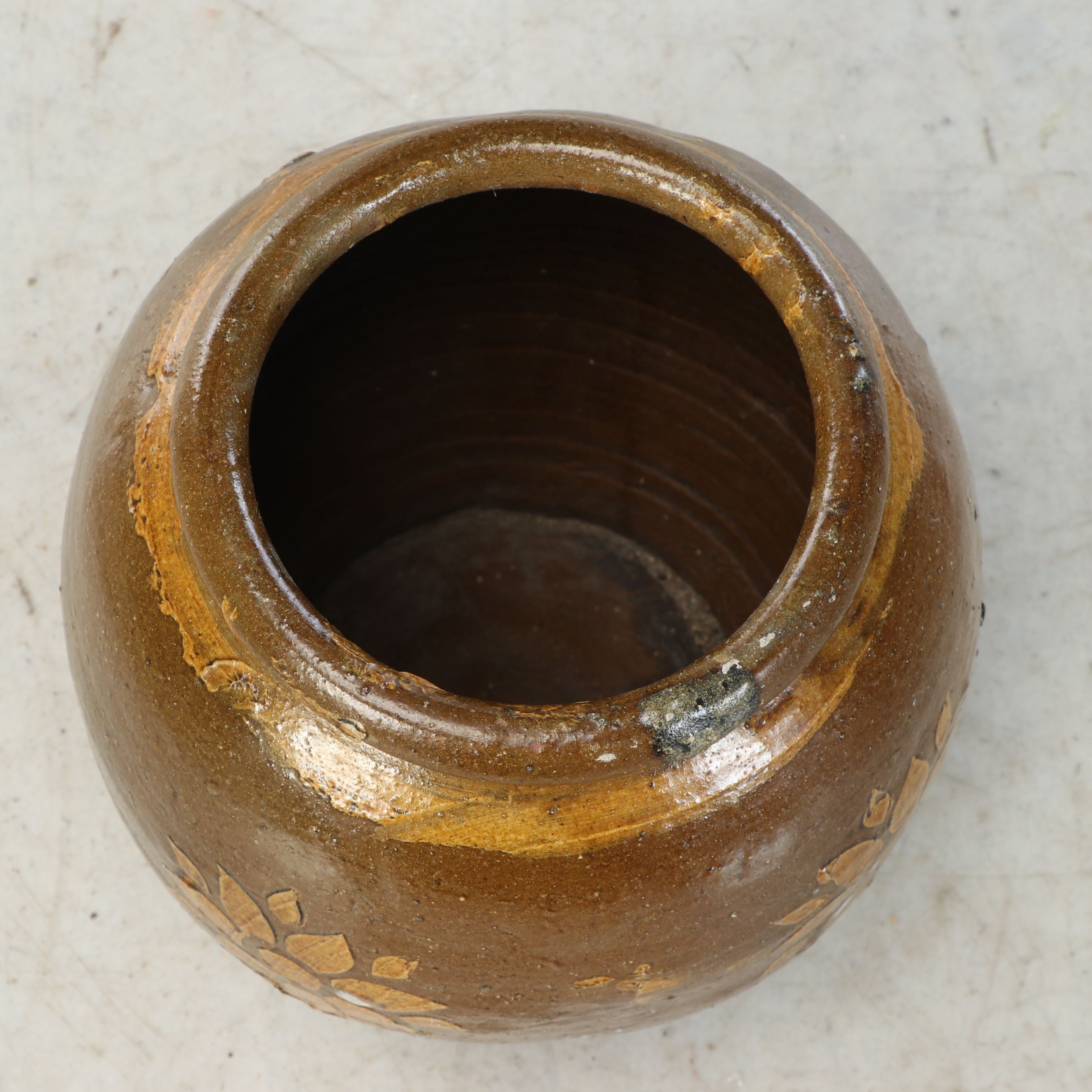 Primitive Glazed Stoneware Jar, 19th Century