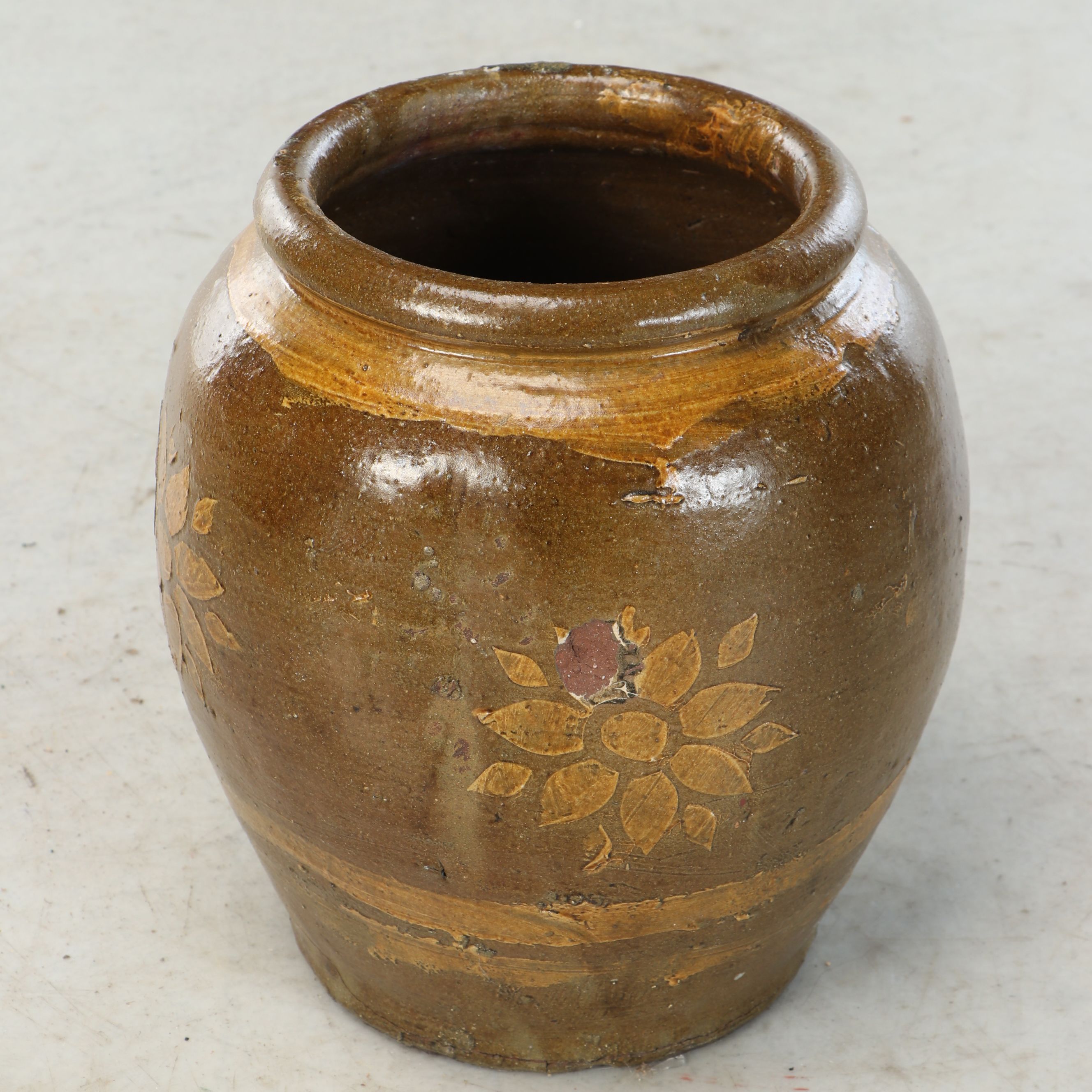 Primitive Glazed Stoneware Jar, 19th Century