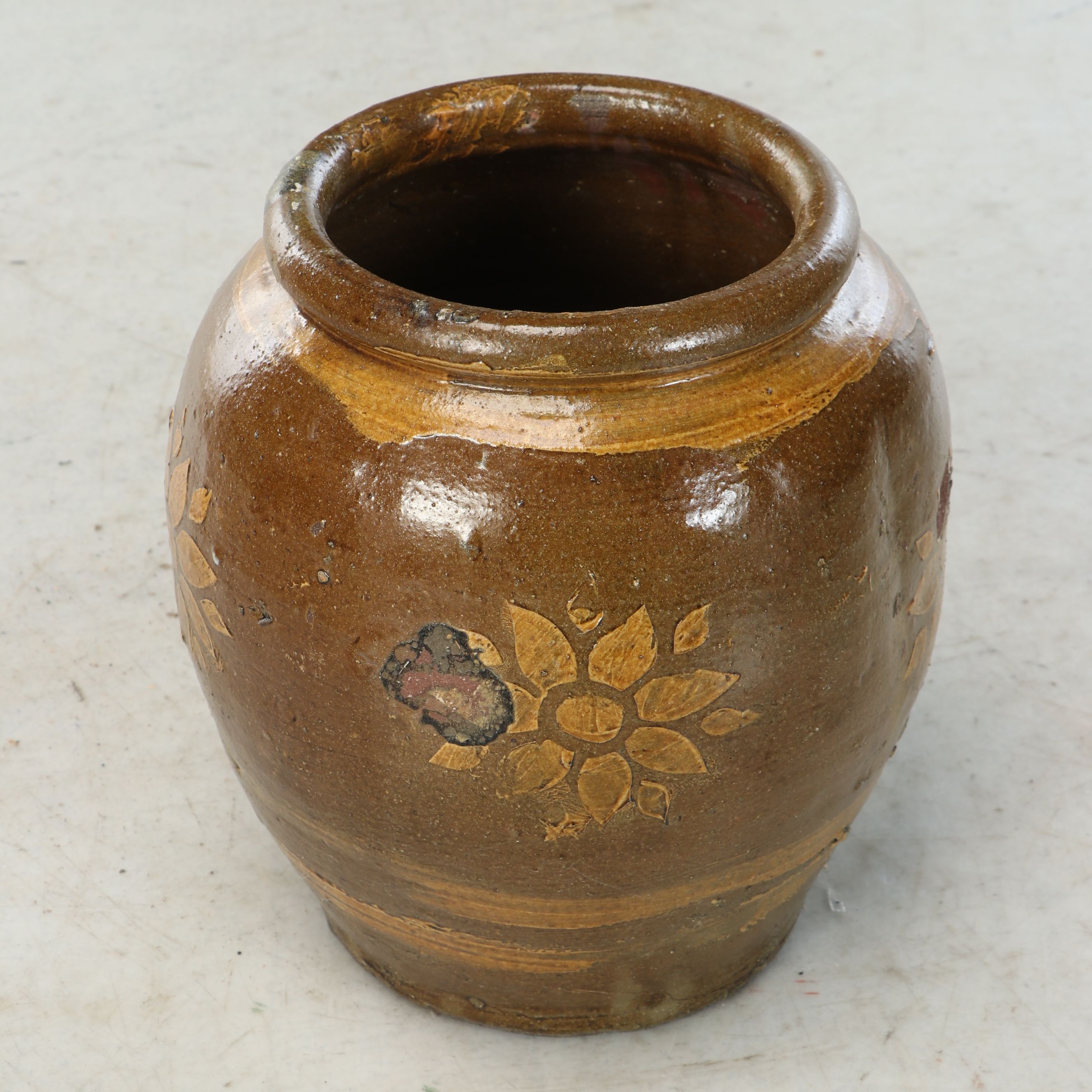 Primitive Glazed Stoneware Jar, 19th Century