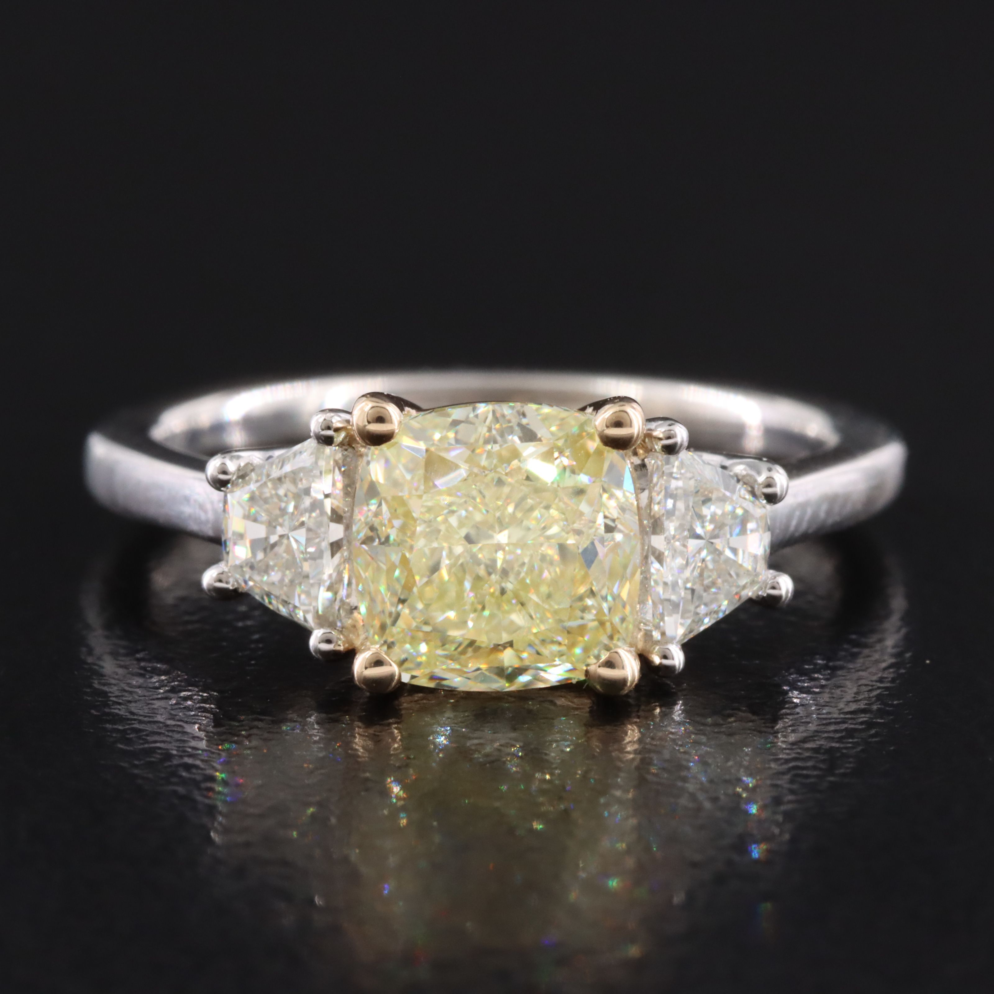 Platinum 2.44 CTW Diamond Ring with Fancy Light Yellow Center and GIA Report