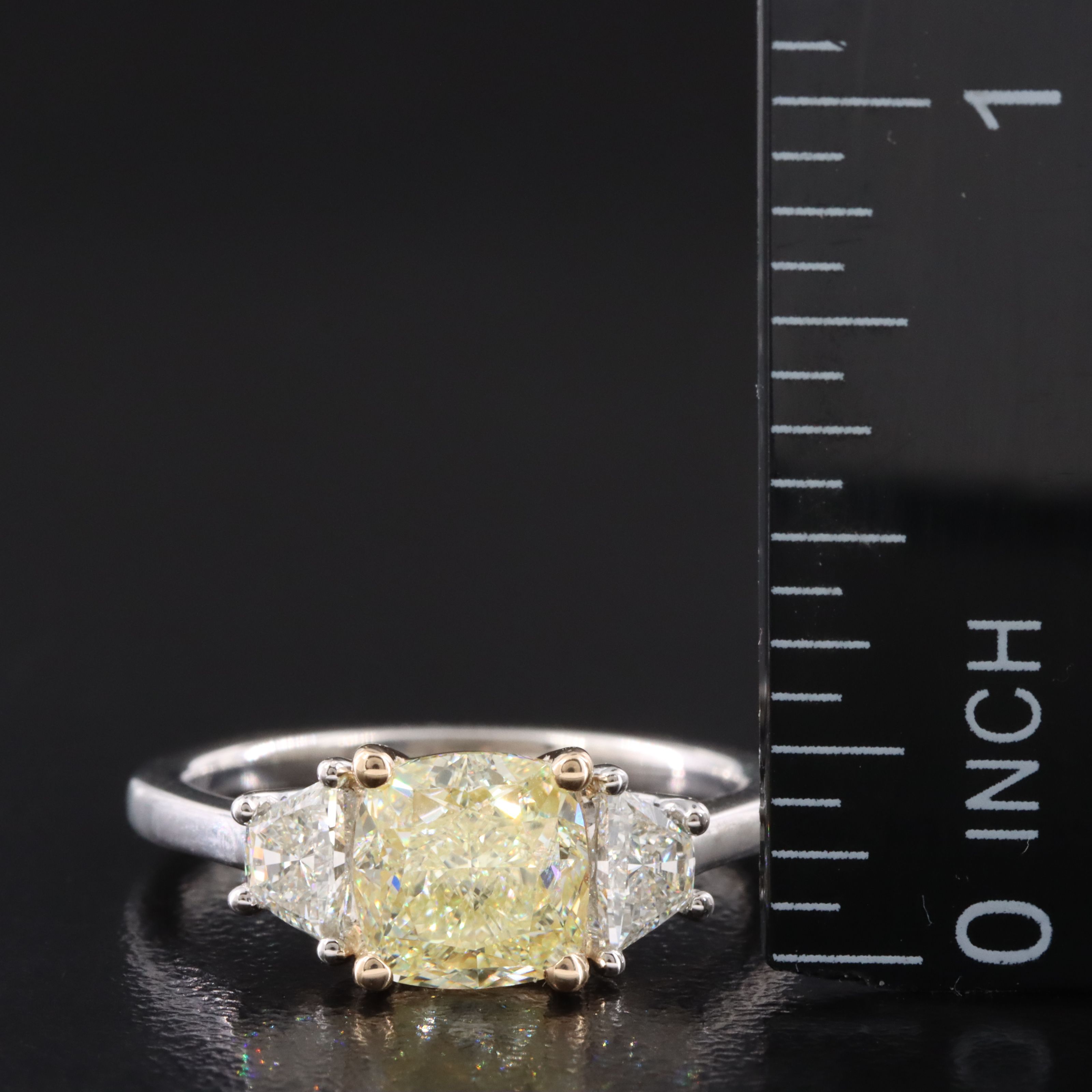 Platinum 2.44 CTW Diamond Ring with Fancy Light Yellow Center and GIA Report