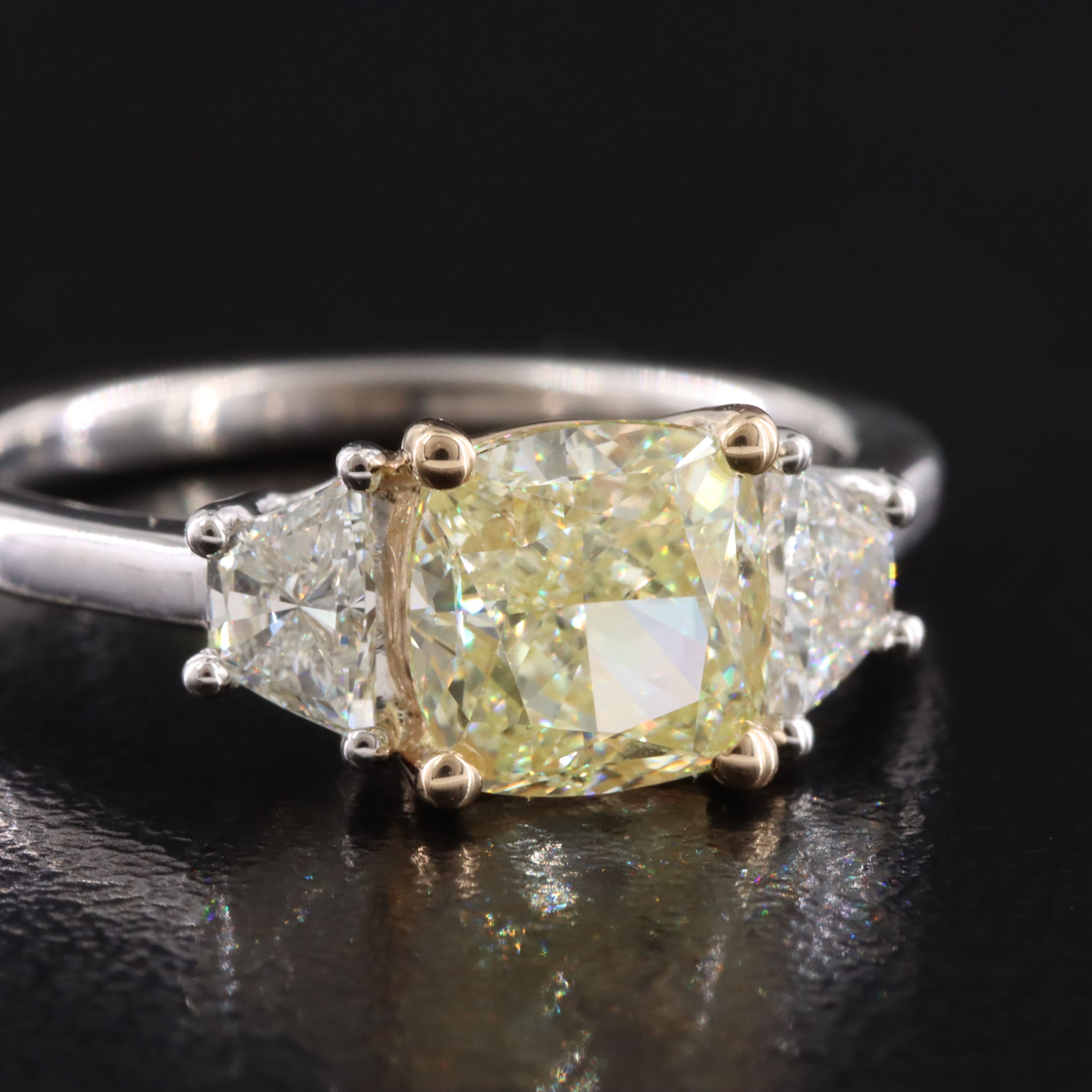 Platinum 2.44 CTW Diamond Ring with Fancy Light Yellow Center and GIA Report