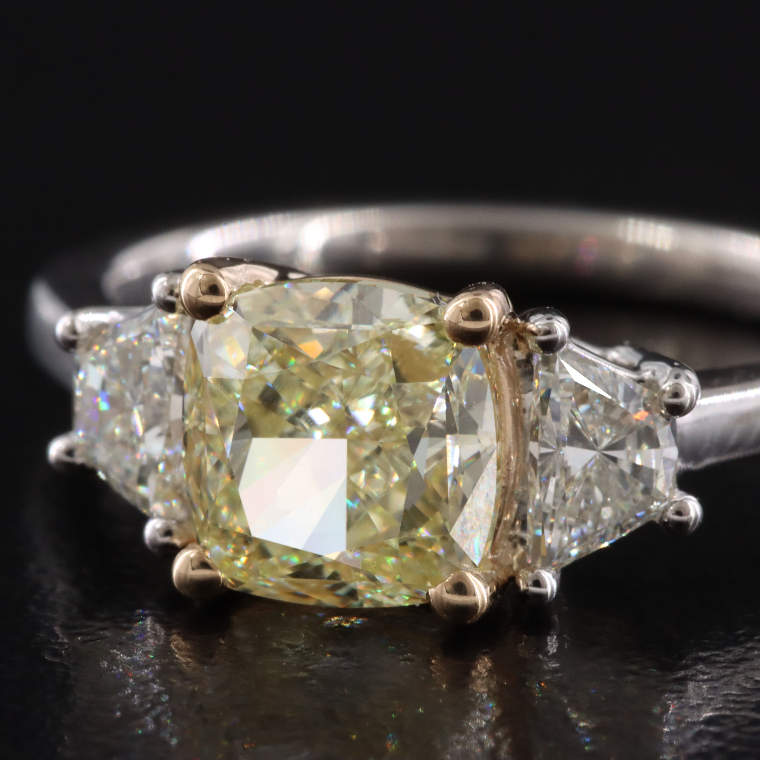Platinum 2.44 CTW Diamond Ring with Fancy Light Yellow Center and GIA Report