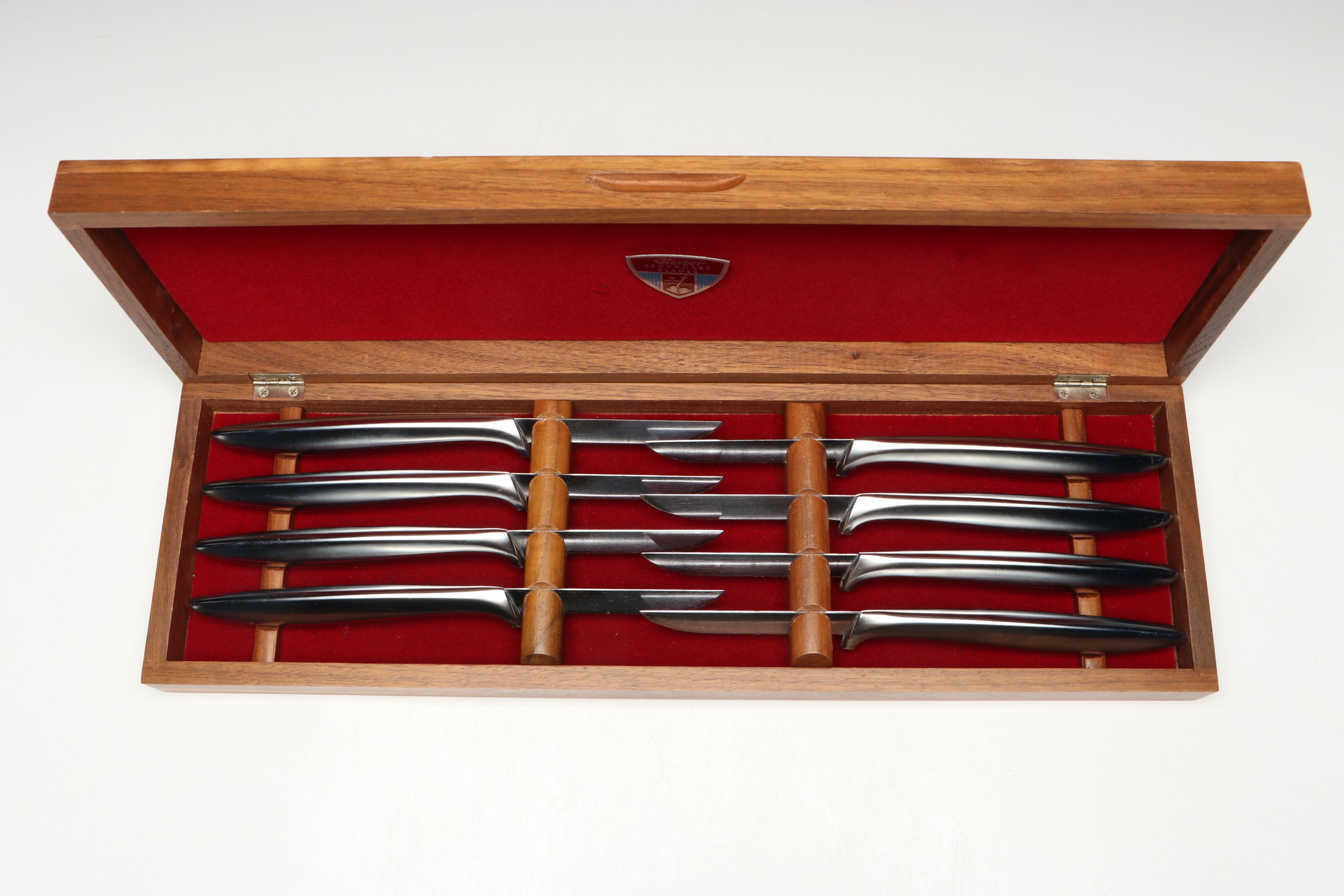 Gerber "Miming" Stainless Steel Dinner Knives with Walnut Case, 1960s