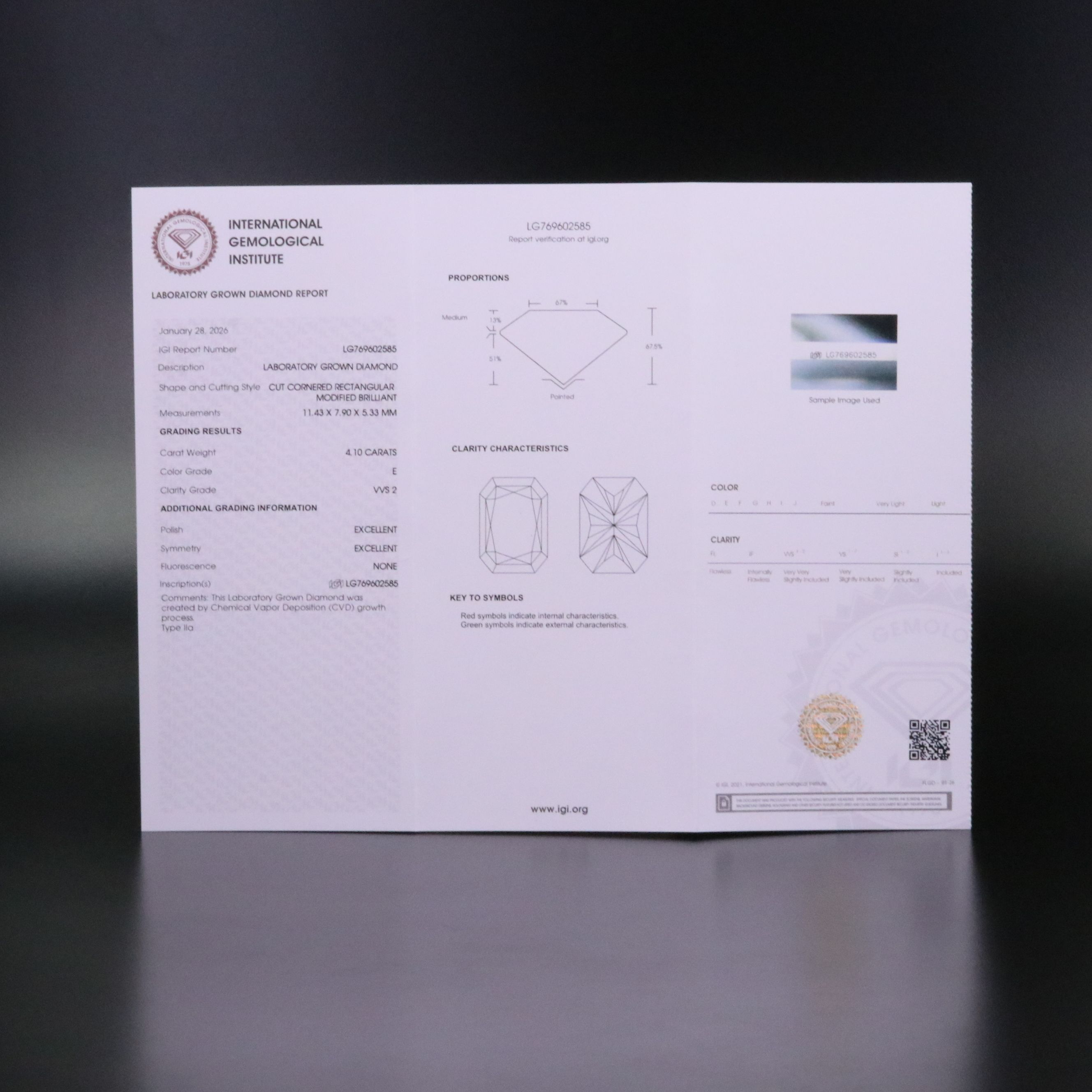 Loose 4.10 CT Lab Grown Diamond with IGI Report