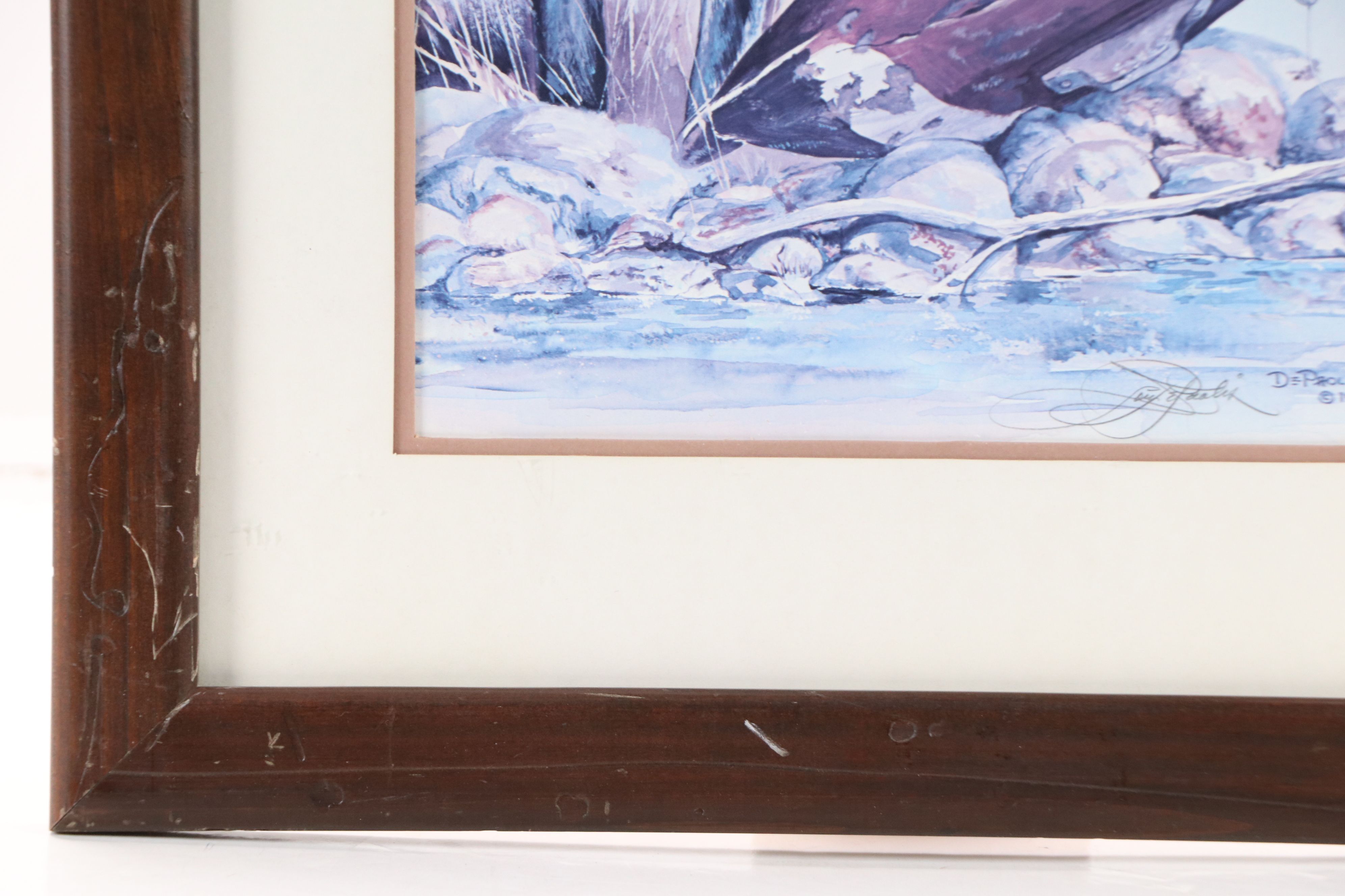 Lou DePaolis Offset Lithograph of Labrador Puppy with Decoy Duck, 1980