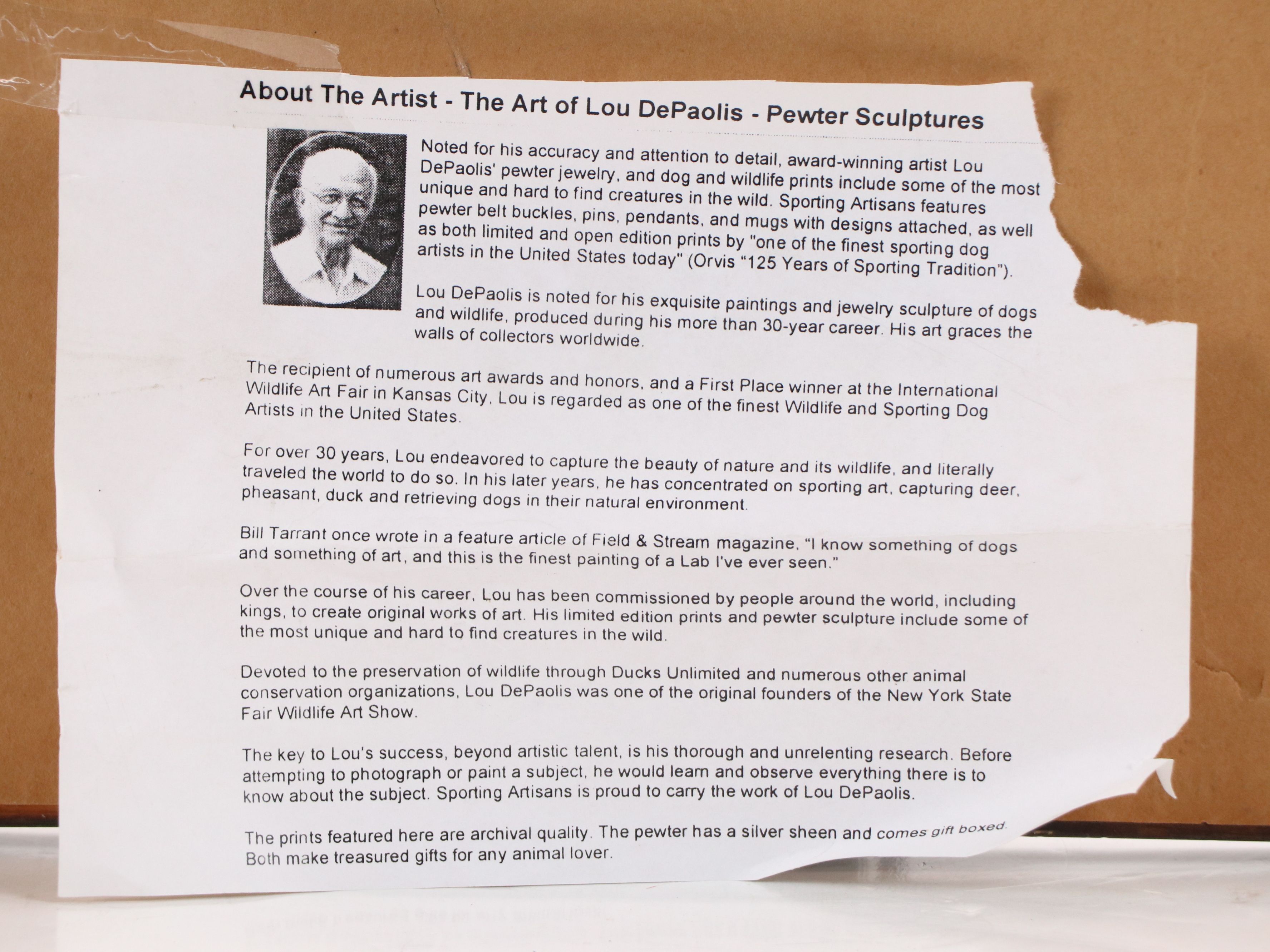 Lou DePaolis Offset Lithograph of Labrador Puppy with Decoy Duck, 1980