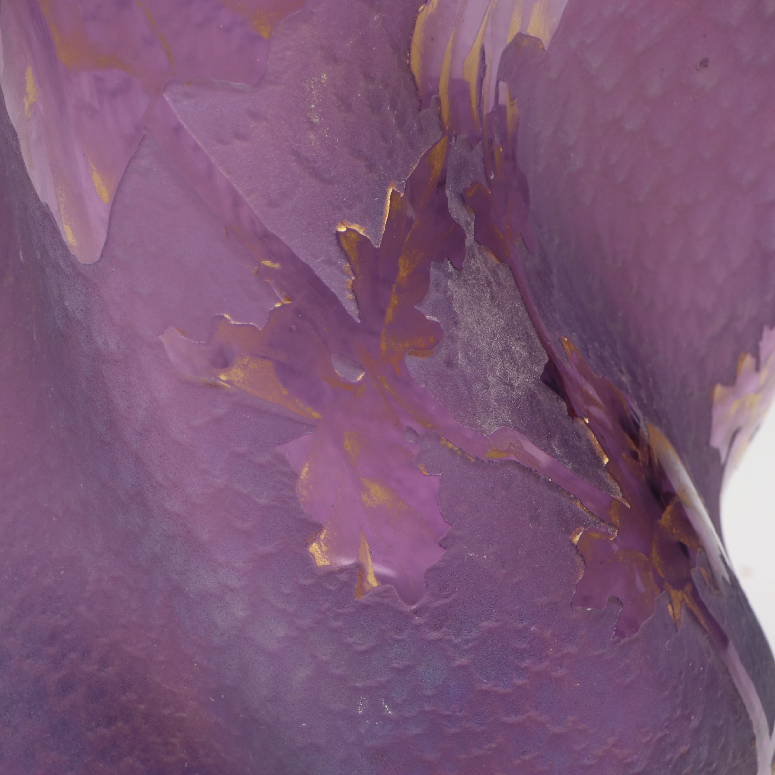 Bohemian Harrach Style Style Purple Acid Cut Glass Vase with Painted Irises