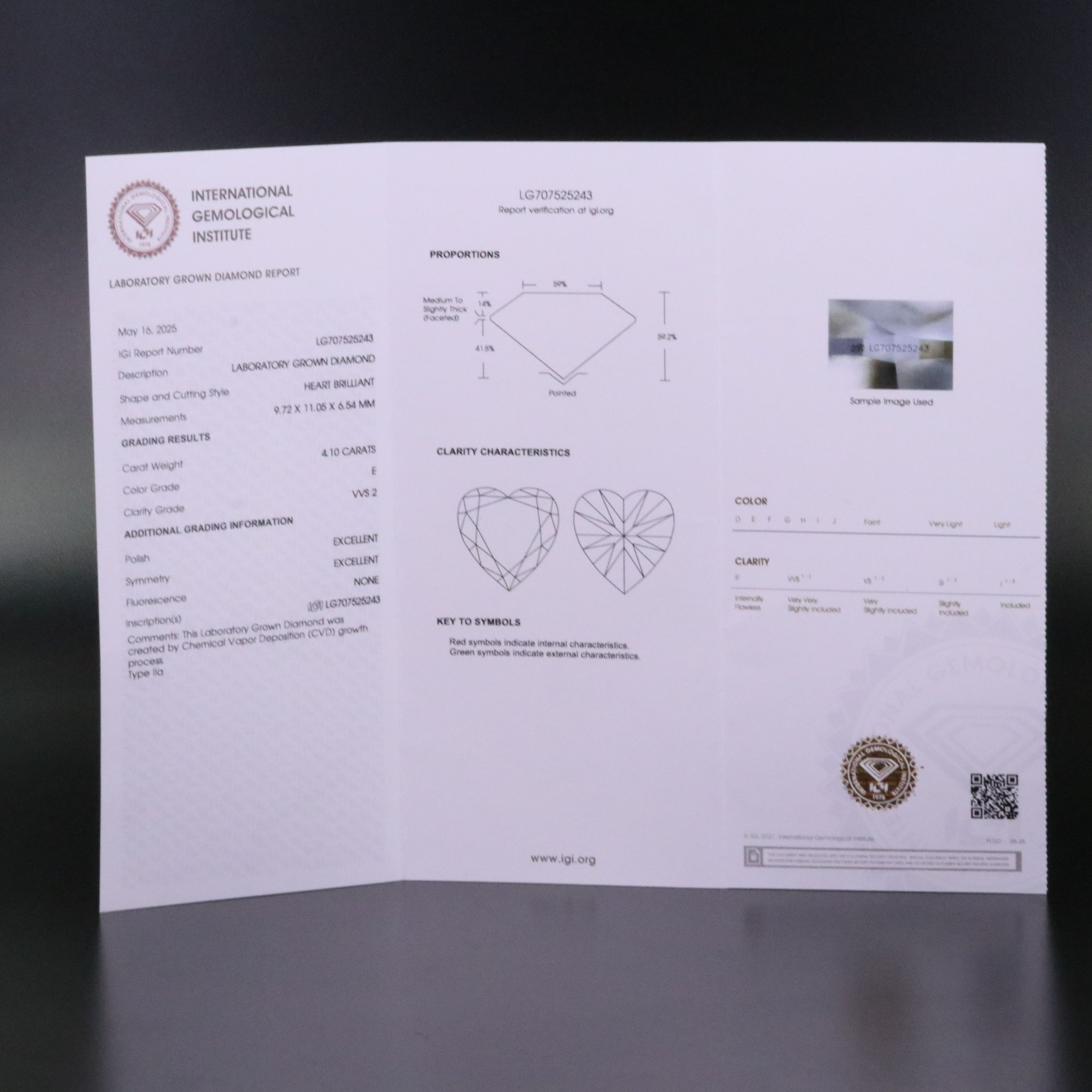 Loose 4.10 CT Lab Grown Diamond with IGI Report