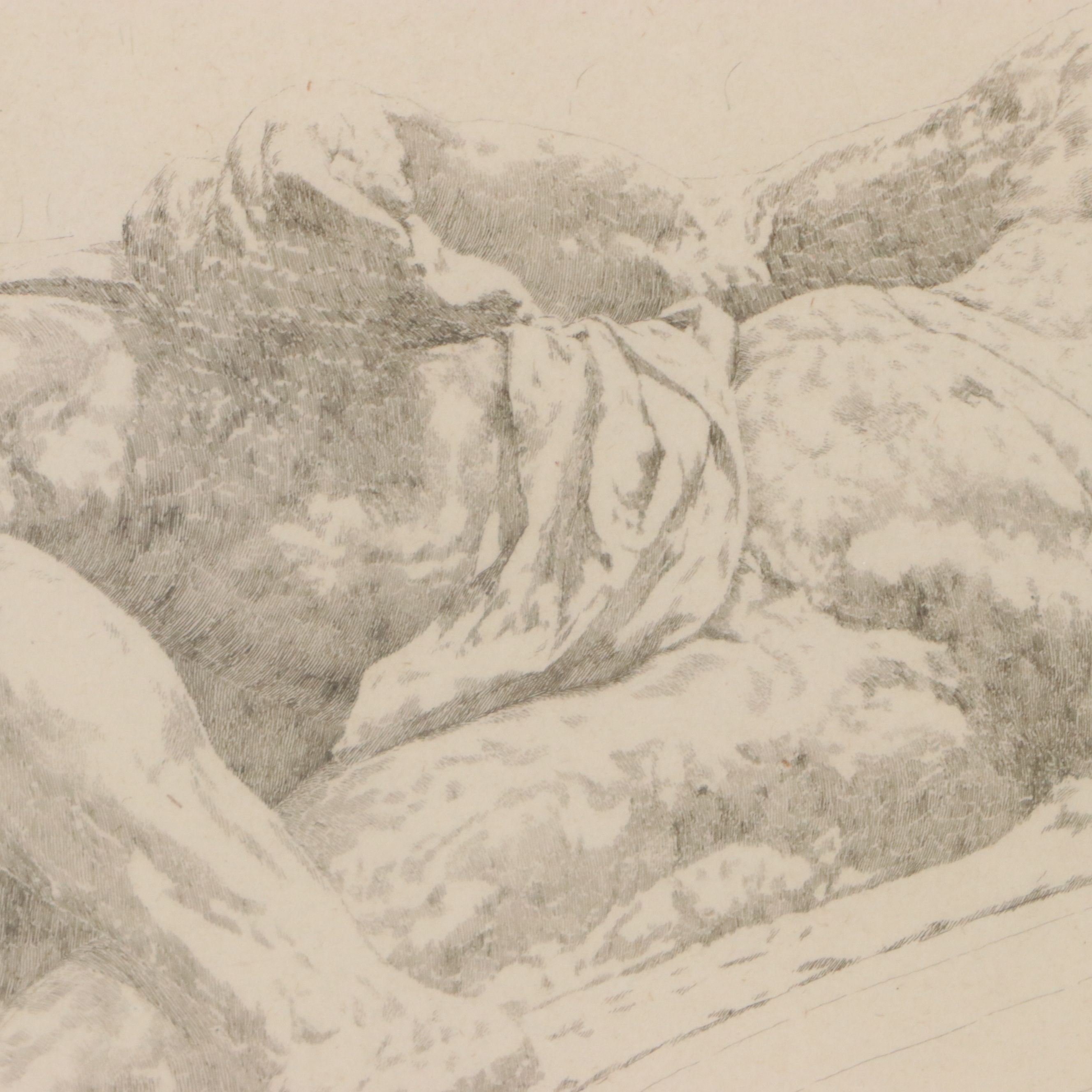 Claude Ferdinand Gaillard Engraving on Chine-Collé "Le Crépuscule"