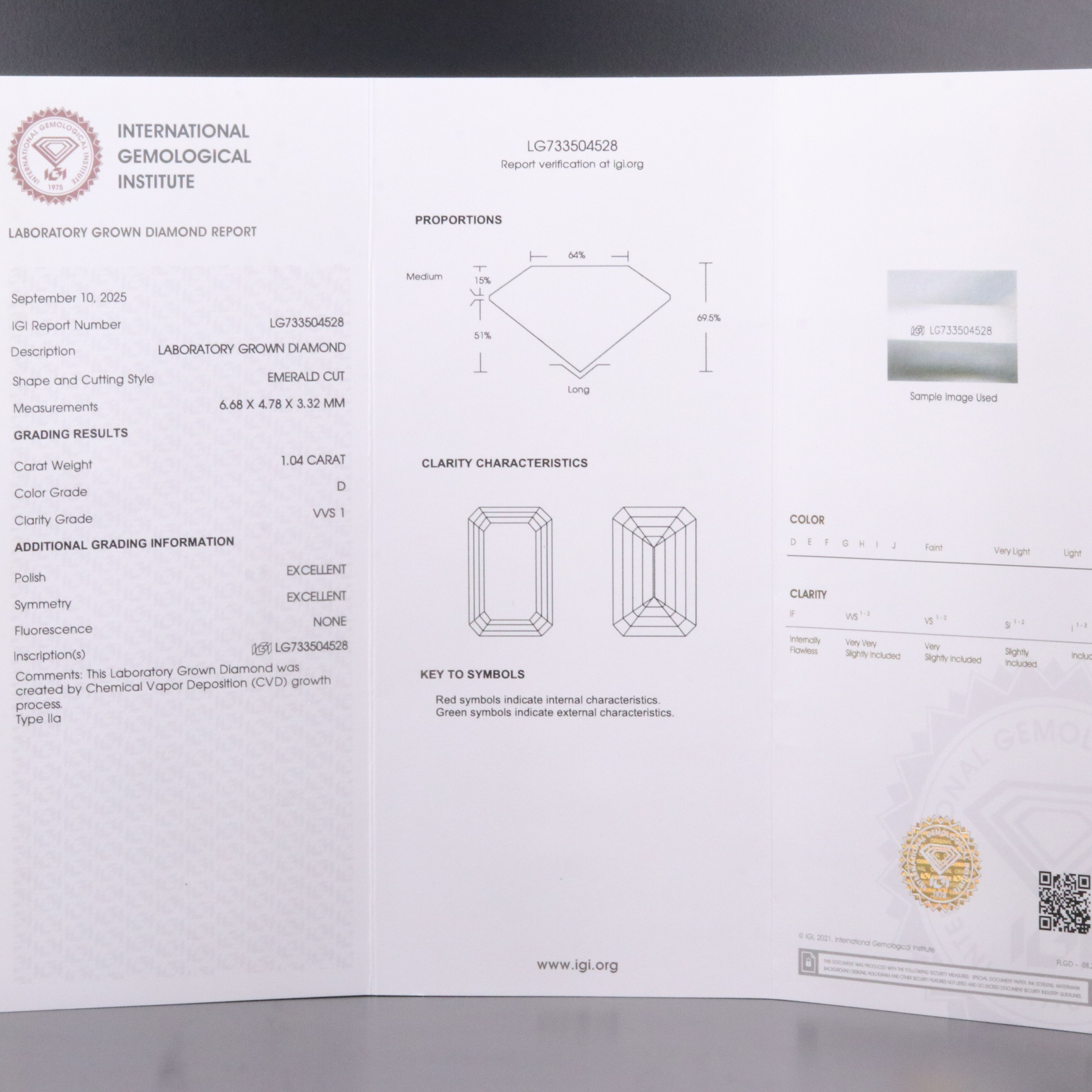 Loose 1.04 CT Lab Grown Diamond with IGI Report