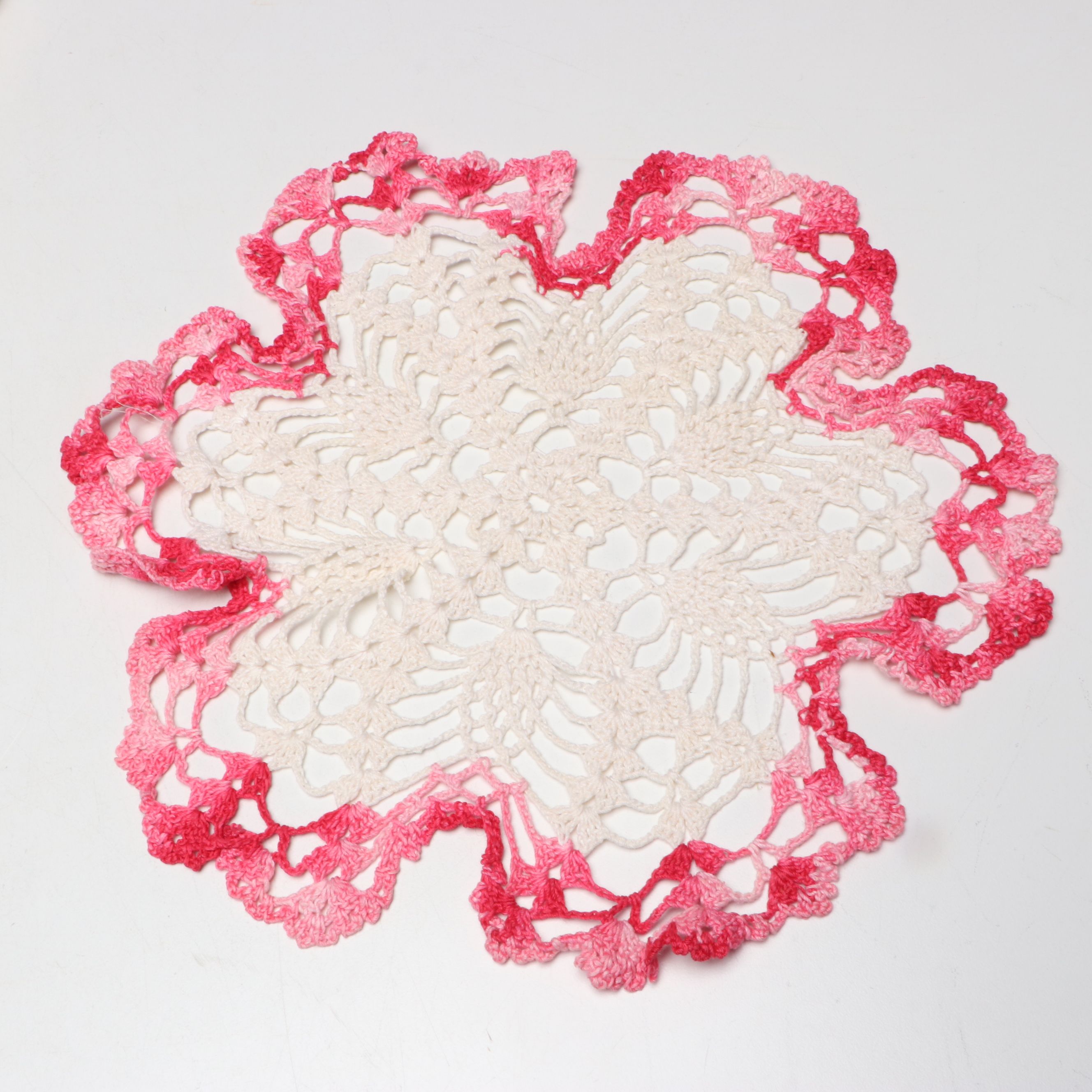 Wood Sewing Rack and Hand-Embroidered Pillowcases with Doilies and Trimmer