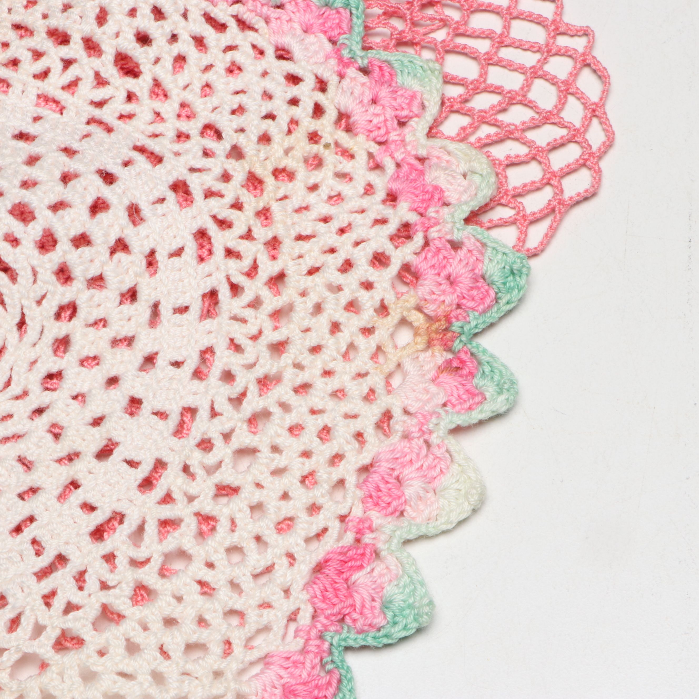 Wood Sewing Rack and Hand-Embroidered Pillowcases with Doilies and Trimmer