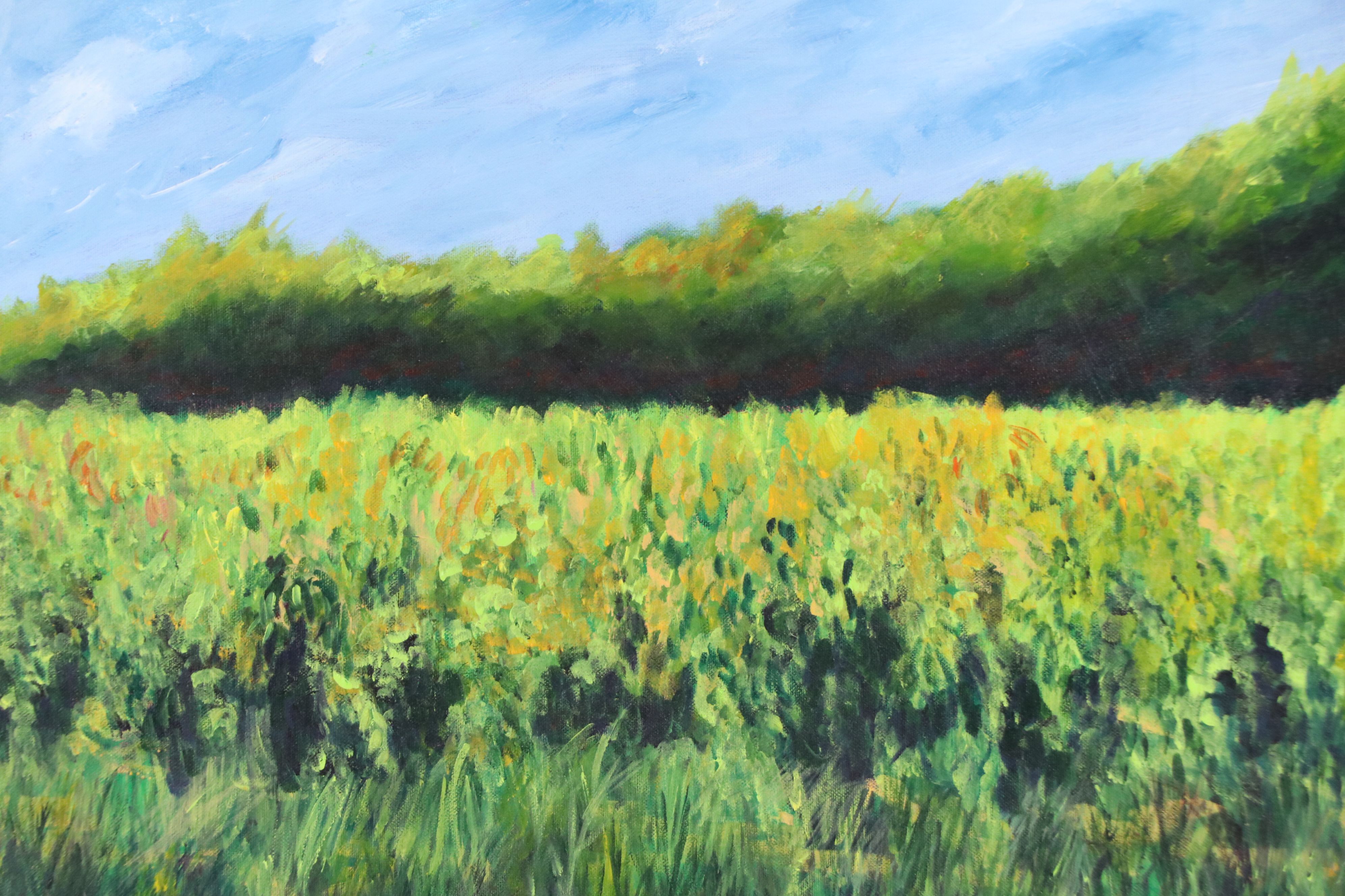 Impressionistic Oil Painting of Green Field, Late 20th Century